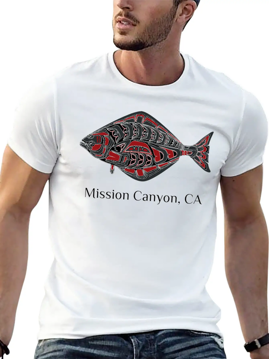 Mission Canyon California Halibut Pnw Native Ameri Unisex Short Sleeve Soft Cotton T-Shirt – Casual Everyday Wear