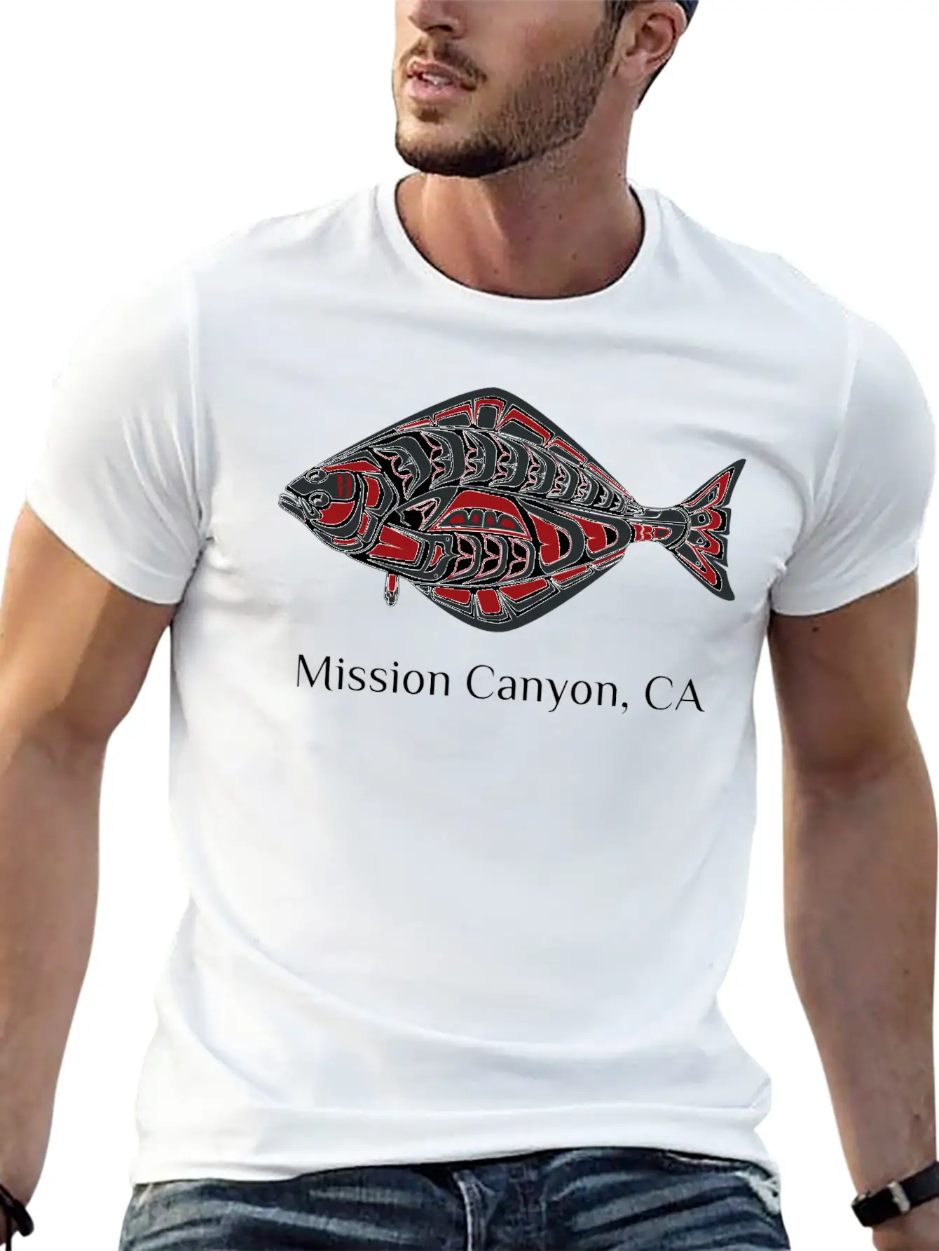 Mission Canyon California Halibut Pnw Native Ameri Unisex Short Sleeve Soft Cotton T-Shirt – Casual Everyday Wear