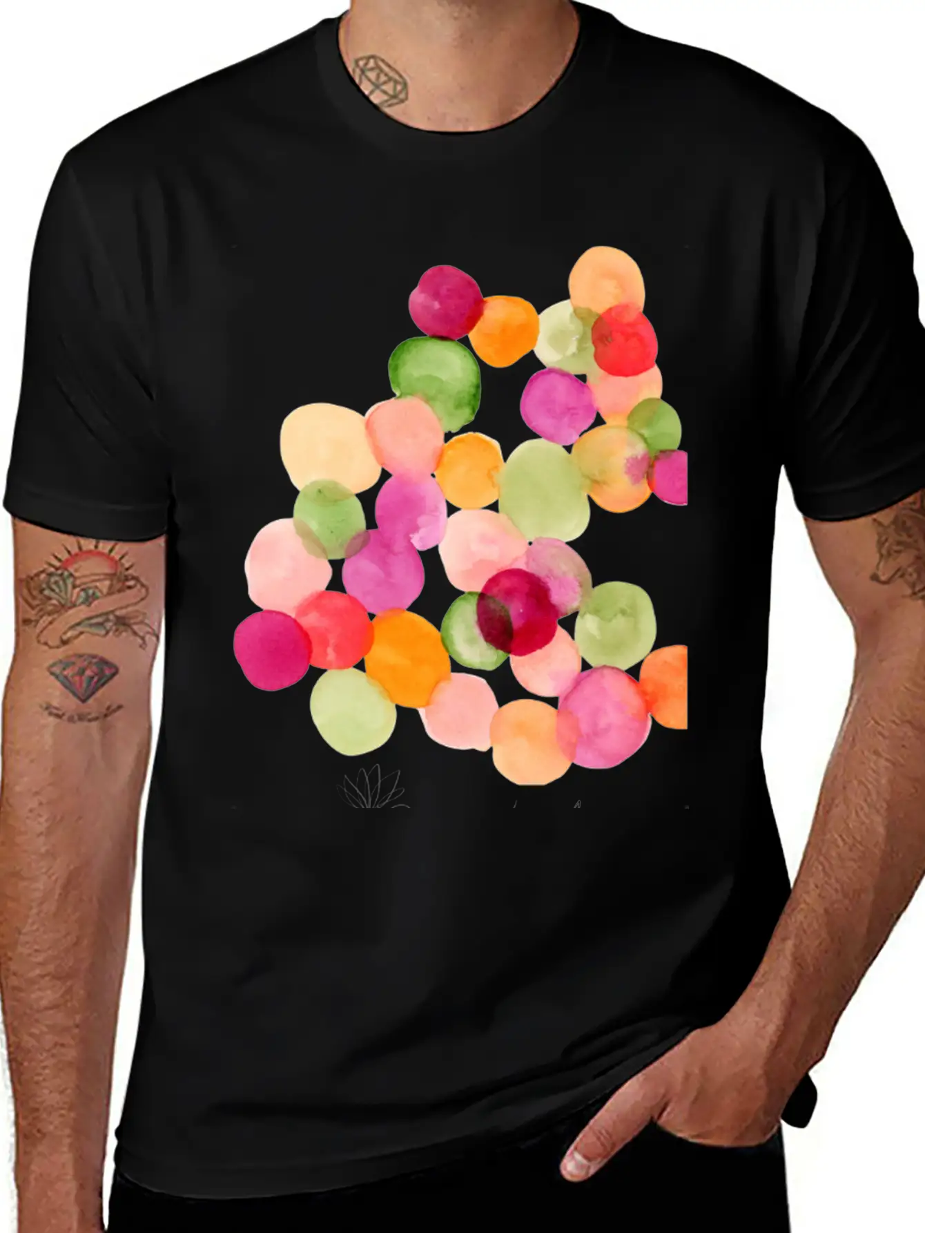 Modern Abstract Watercolor Dots Stylish Everyday T-Shirt – Unisex Basic Cotton Tee