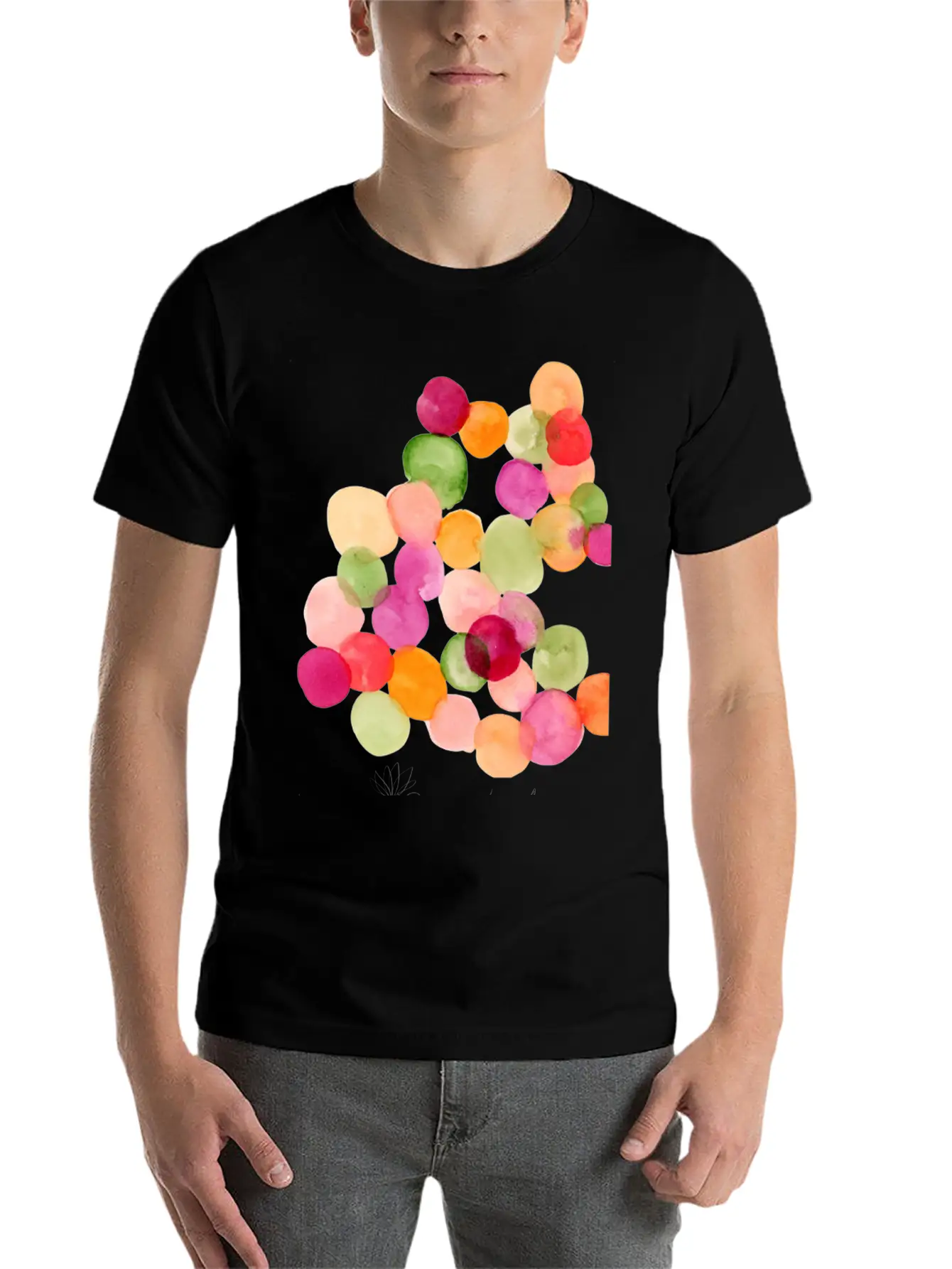 Modern Abstract Watercolor Dots Stylish Everyday T-Shirt – Unisex Basic Cotton Tee
