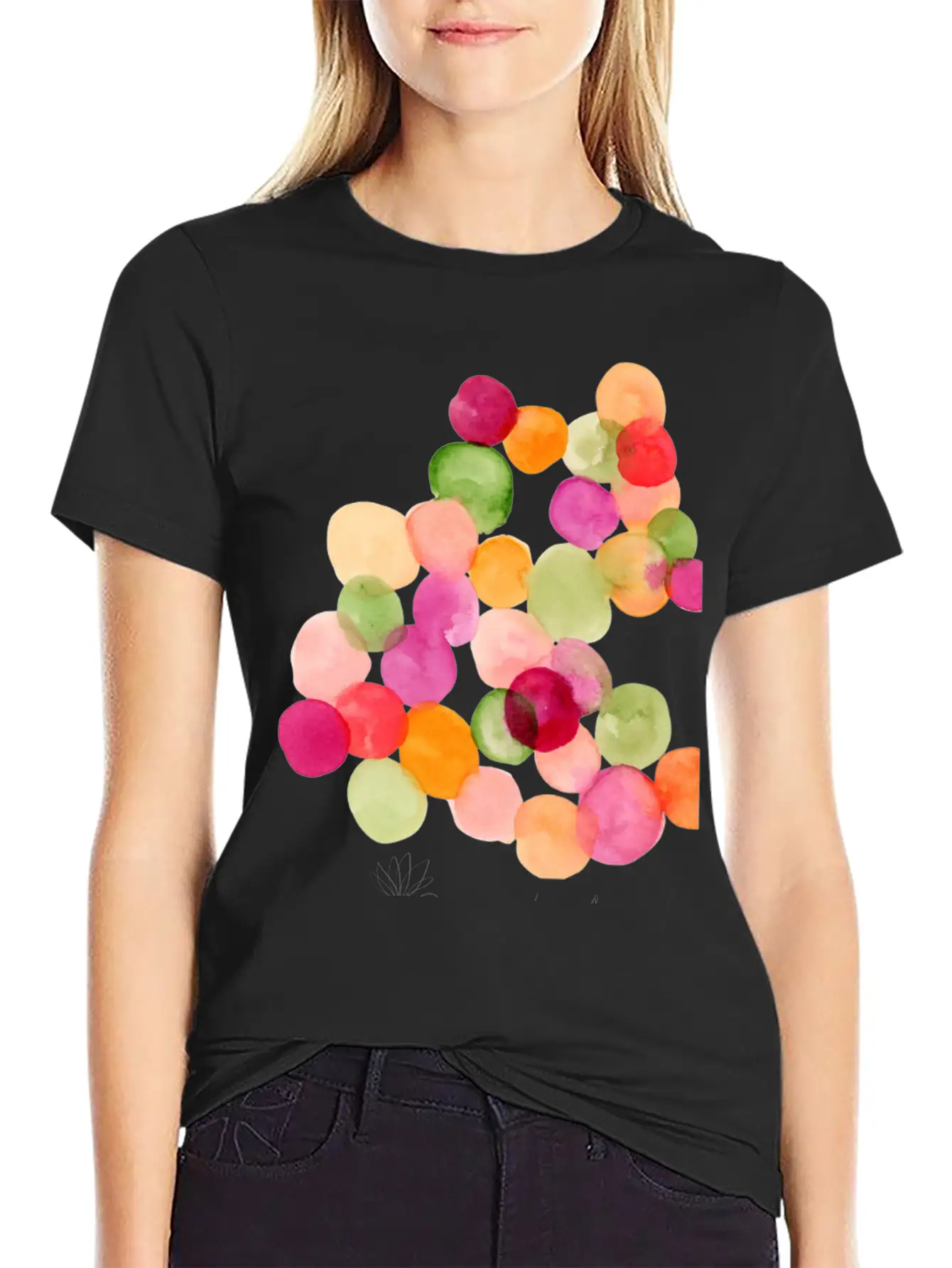 Modern Abstract Watercolor Dots Stylish Everyday T-Shirt – Unisex Basic Cotton Tee