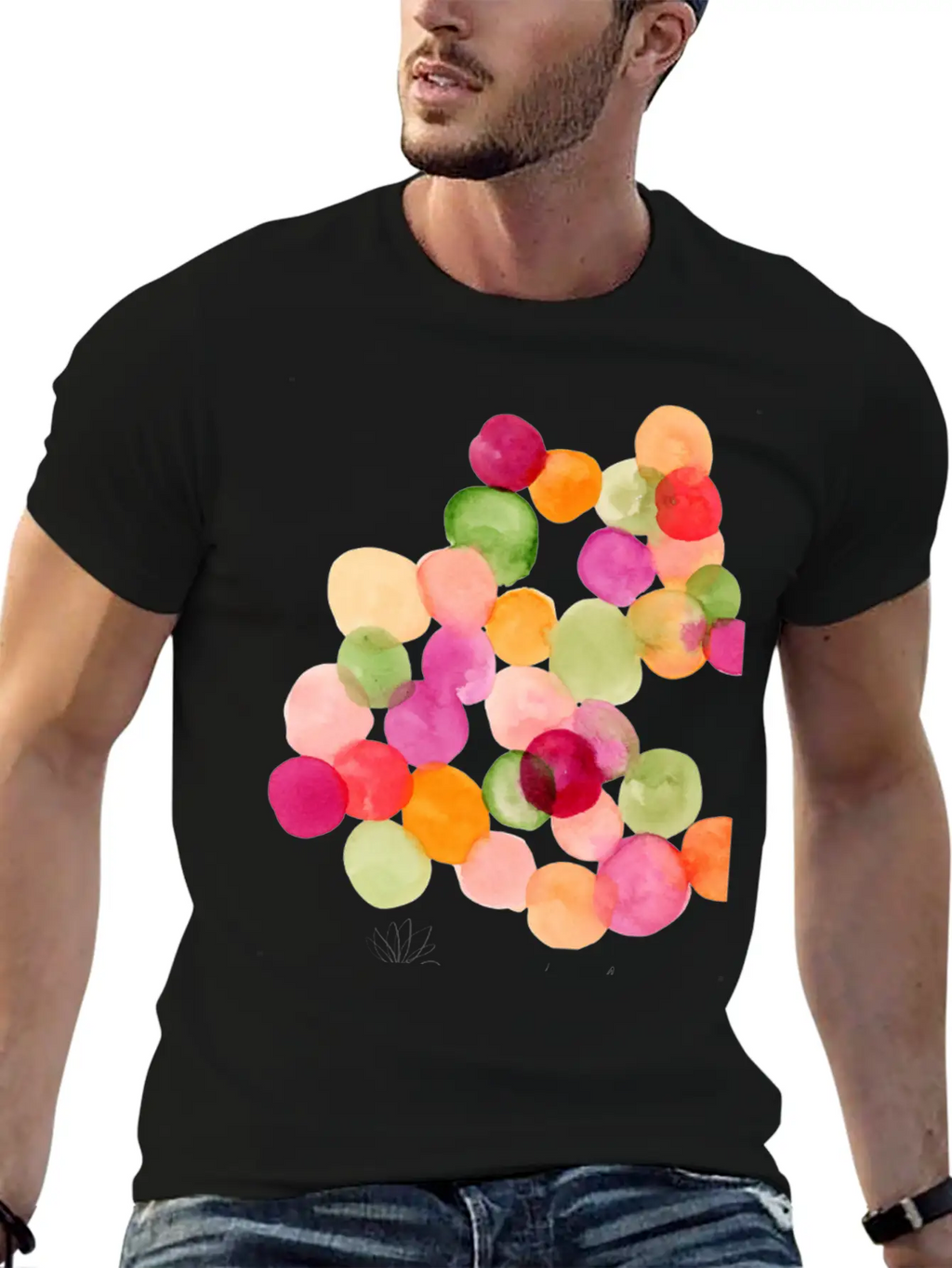 Modern Abstract Watercolor Dots Stylish Everyday T-Shirt – Unisex Basic Cotton Tee