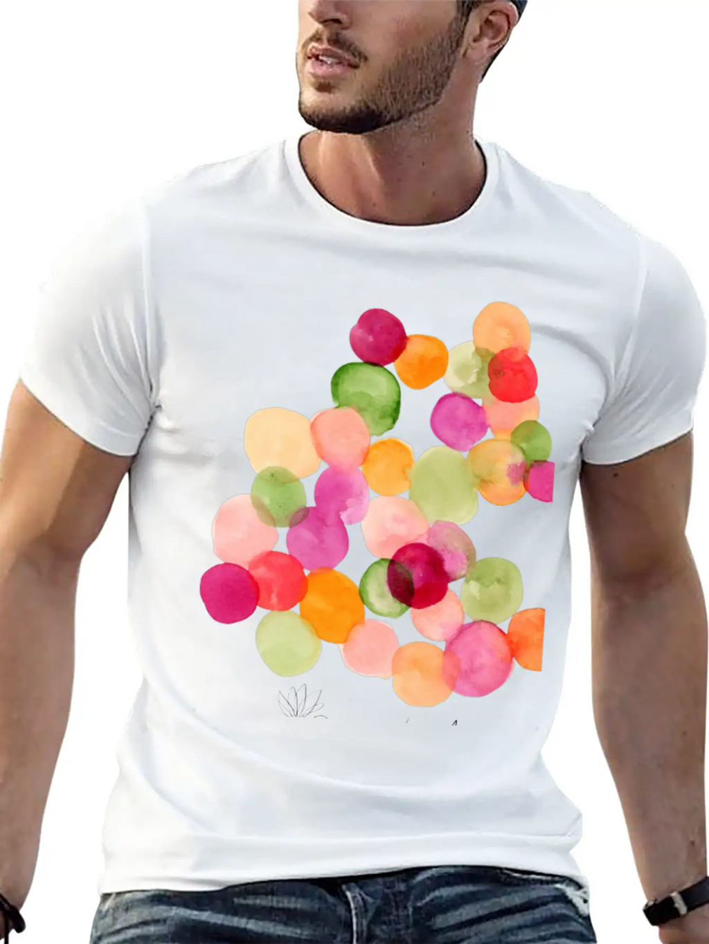 Modern Abstract Watercolor Dots Stylish Everyday T-Shirt – Unisex Basic Cotton Tee