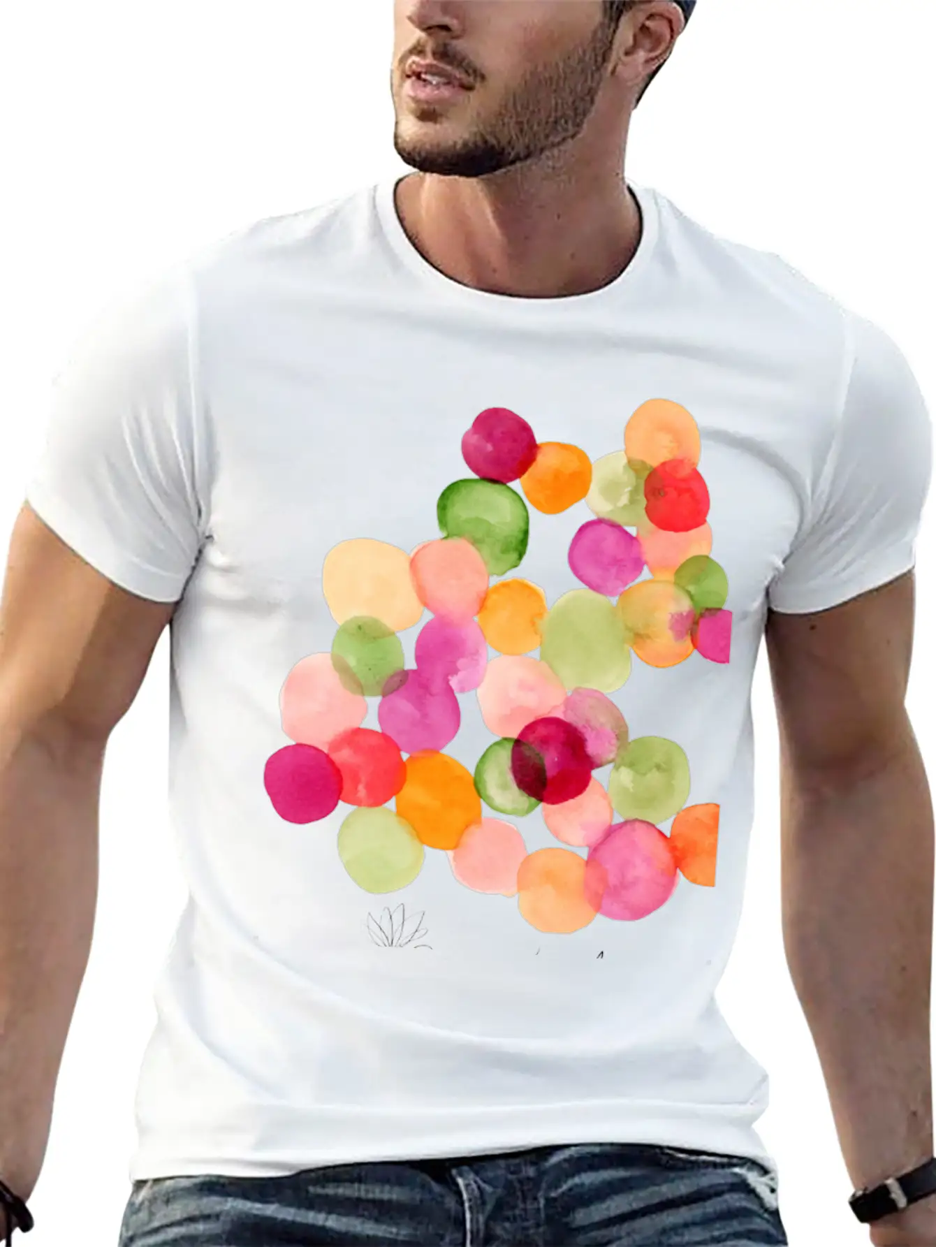 Modern Abstract Watercolor Dots Stylish Everyday T-Shirt – Unisex Basic Cotton Tee