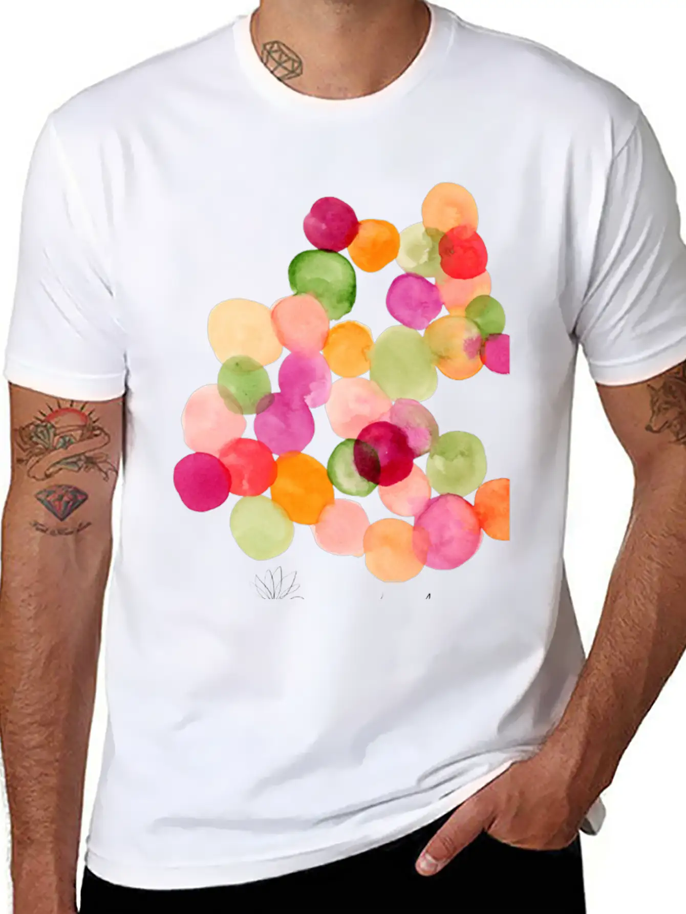 Modern Abstract Watercolor Dots Stylish Everyday T-Shirt – Unisex Basic Cotton Tee