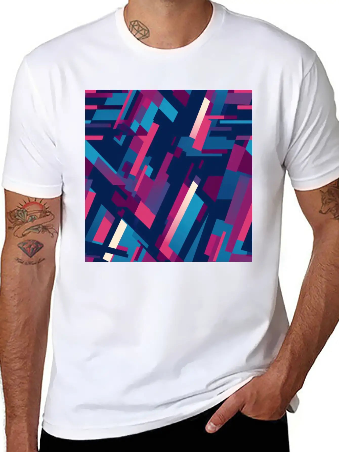 Modern Geometric Dance In Pink, Blue, And Violet Unisex Casual T-Shirt – Clean Design For Daily Comfort