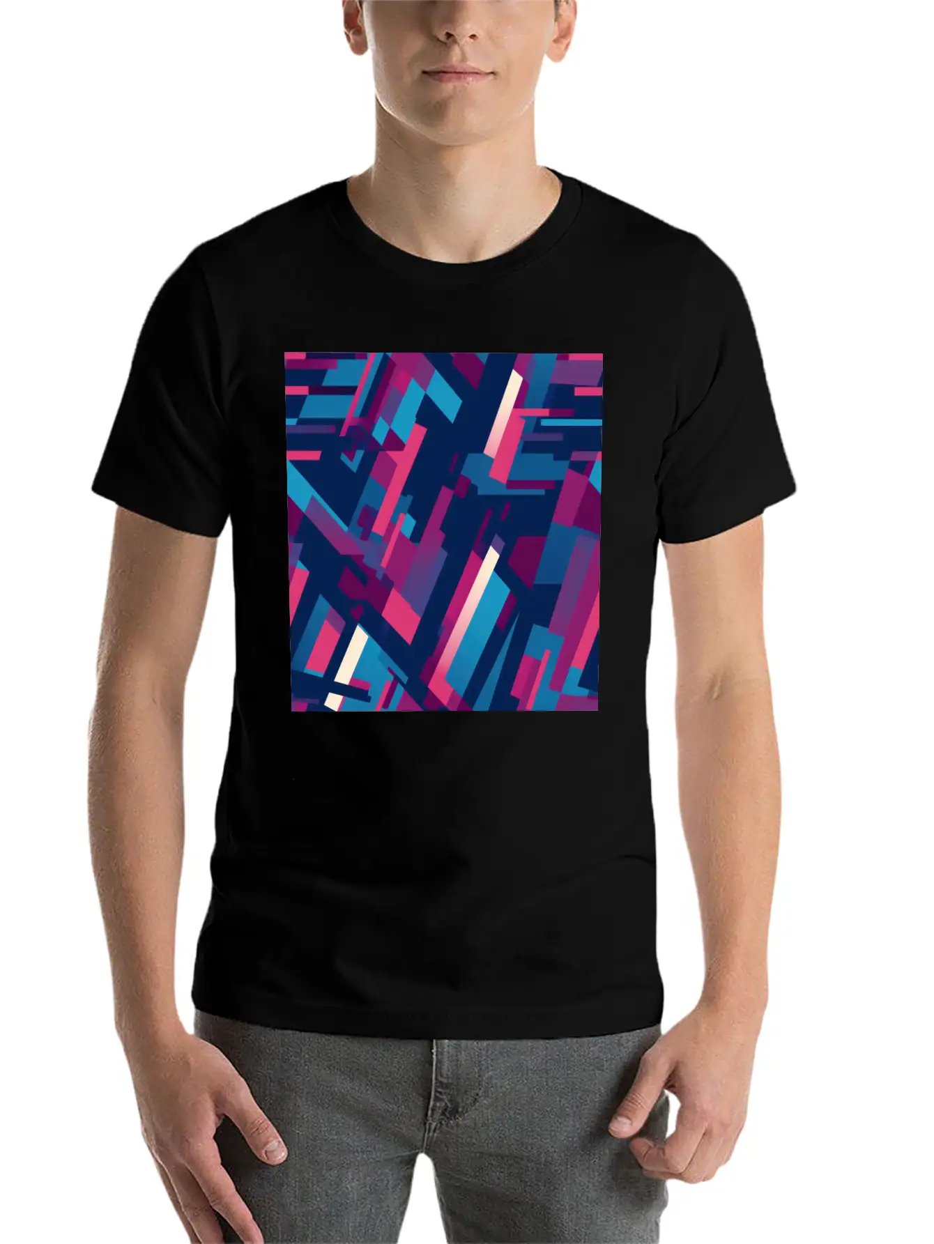 Modern Geometric Dance In Pink, Blue, And Violet Unisex Casual T-Shirt – Clean Design For Daily Comfort