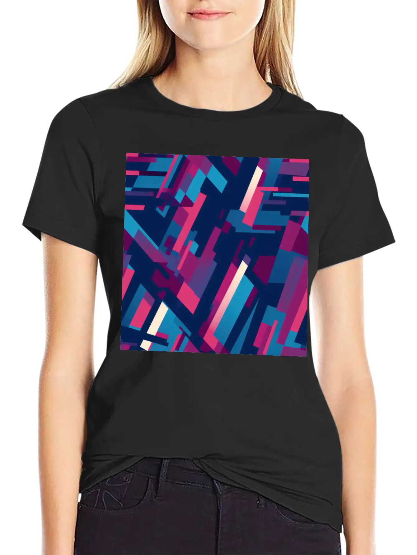 Modern Geometric Dance In Pink, Blue, And Violet Unisex Casual T-Shirt – Clean Design For Daily Comfort