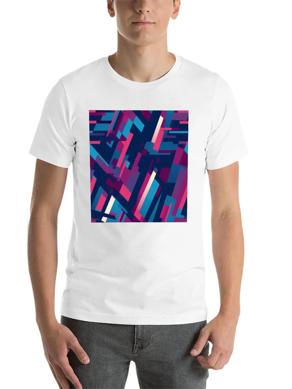 Modern Geometric Dance In Pink, Blue, And Violet Unisex Casual T-Shirt – Clean Design For Daily Comfort