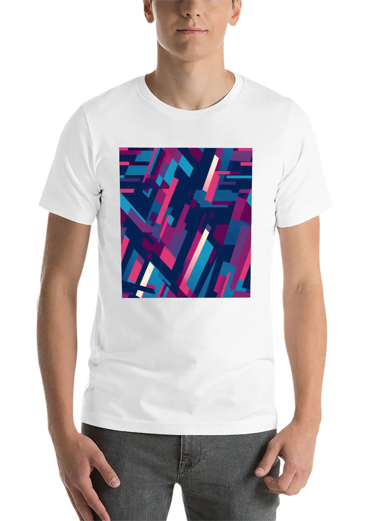 Modern Geometric Dance In Pink, Blue, And Violet Unisex Casual T-Shirt – Clean Design For Daily Comfort