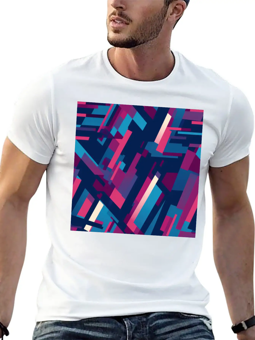 Modern Geometric Dance In Pink, Blue, And Violet Unisex Casual T-Shirt – Clean Design For Daily Comfort