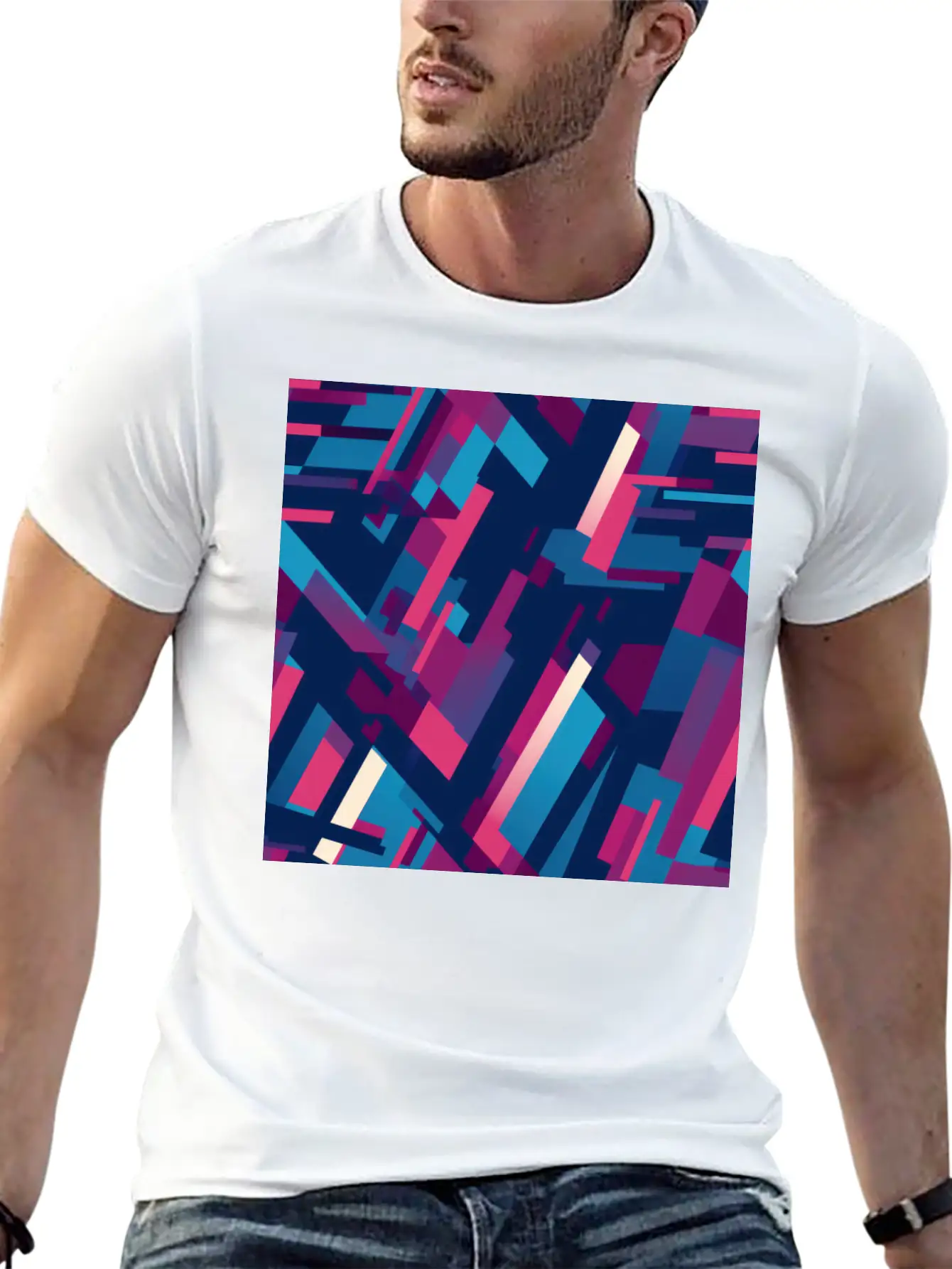 Modern Geometric Dance In Pink, Blue, And Violet Unisex Casual T-Shirt – Clean Design For Daily Comfort
