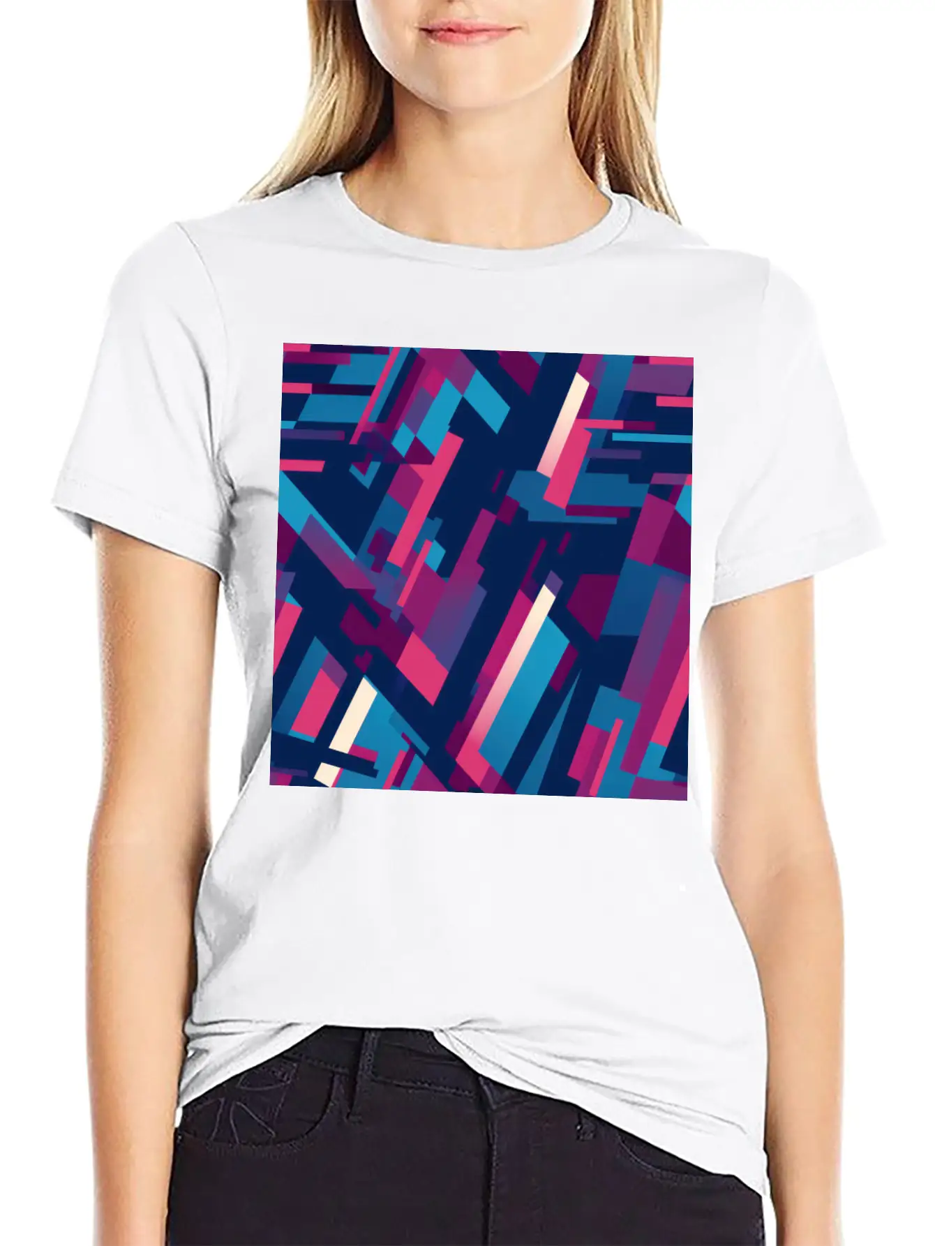 Modern Geometric Dance In Pink, Blue, And Violet Unisex Casual T-Shirt – Clean Design For Daily Comfort