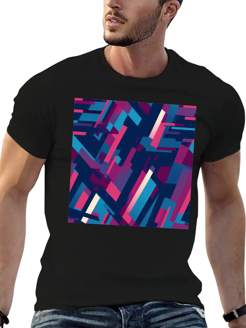 Modern Geometric Dance In Pink, Blue, And Violet Unisex Casual T-Shirt – Clean Design For Daily Comfort