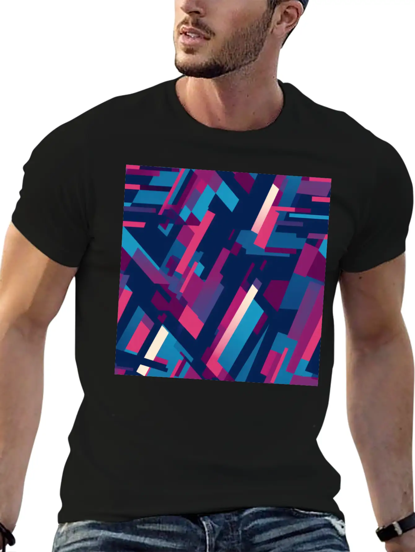 Modern Geometric Dance In Pink, Blue, And Violet Unisex Casual T-Shirt – Clean Design For Daily Comfort