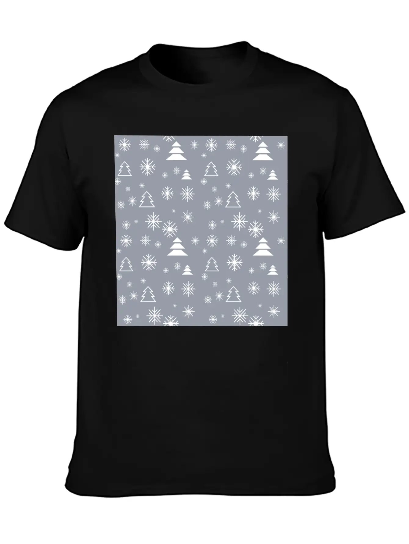 Modern Minimal Christmas Trees Pattern Snowflakes Classic Fit Graphic Tee For Daily Comfort – Unisex Cotton Shirt