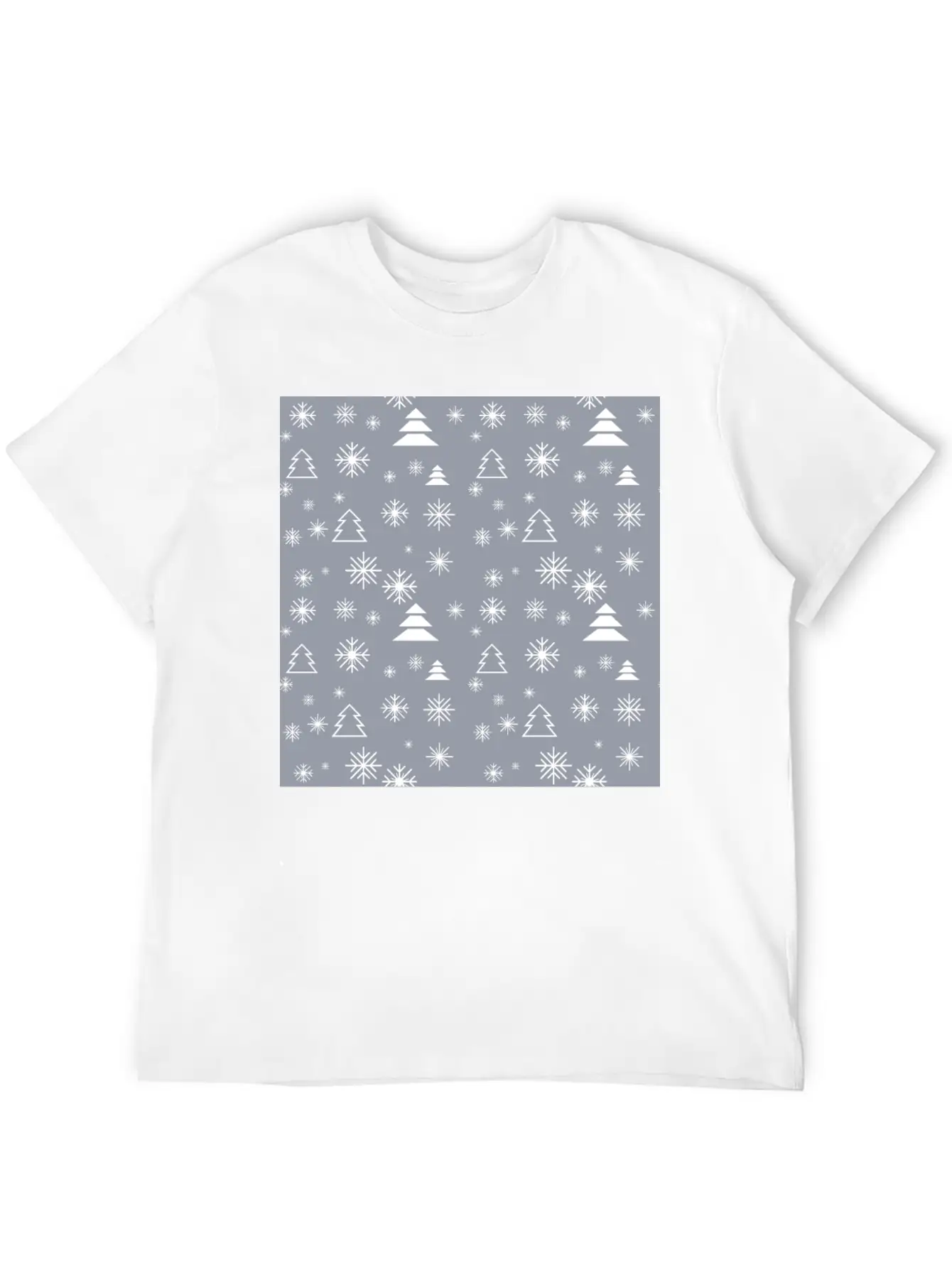 Modern Minimal Christmas Trees Pattern Snowflakes Classic Fit Graphic Tee For Daily Comfort – Unisex Cotton Shirt