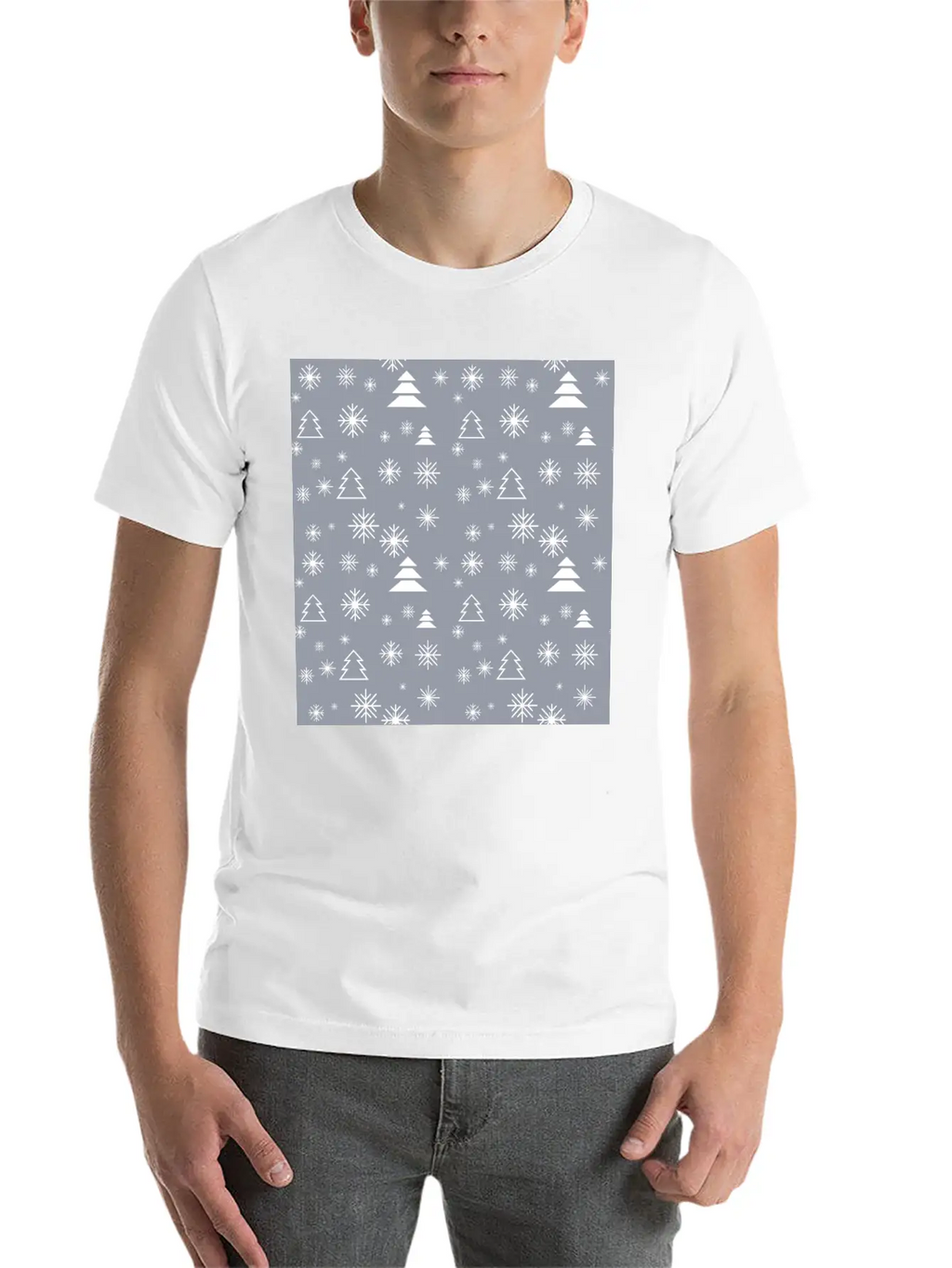 Modern Minimal Christmas Trees Pattern Snowflakes Classic Fit Graphic Tee For Daily Comfort – Unisex Cotton Shirt