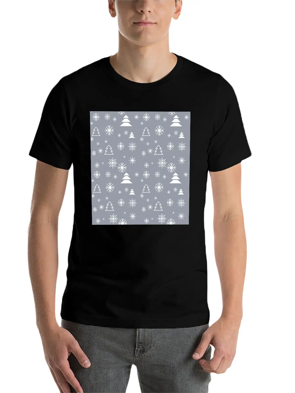 Modern Minimal Christmas Trees Pattern Snowflakes Classic Fit Graphic Tee For Daily Comfort – Unisex Cotton Shirt