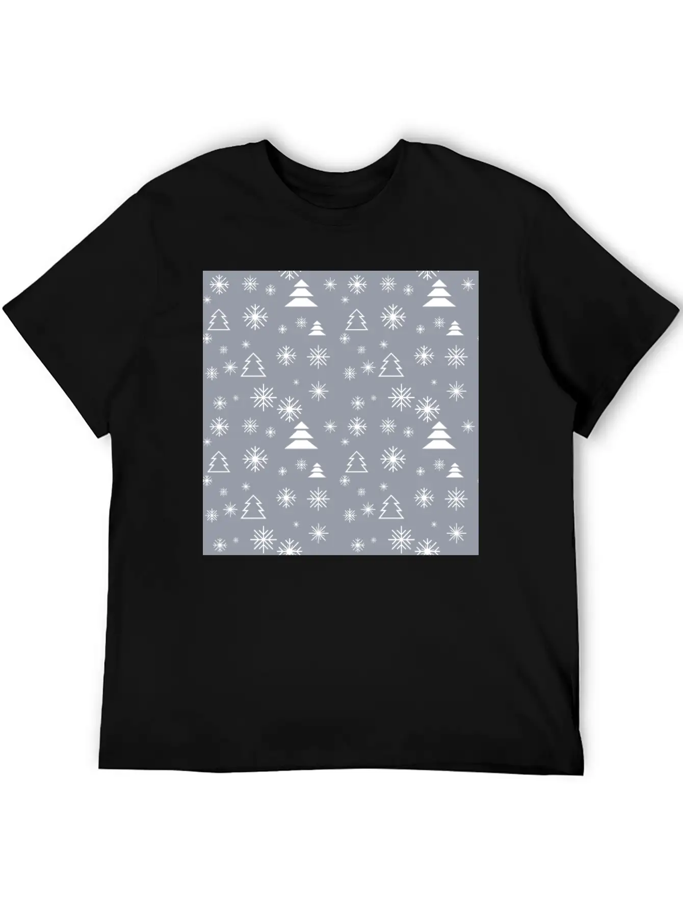 Modern Minimal Christmas Trees Pattern Snowflakes Classic Fit Graphic Tee For Daily Comfort – Unisex Cotton Shirt