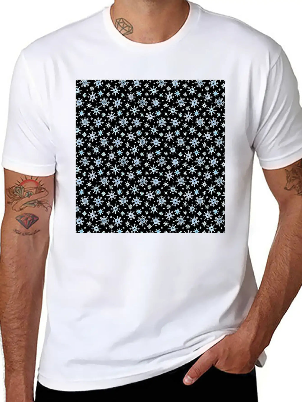 Modern Snowflakes Pattern White Blue Unisex Casual T-Shirt – Clean Design For Daily Comfort