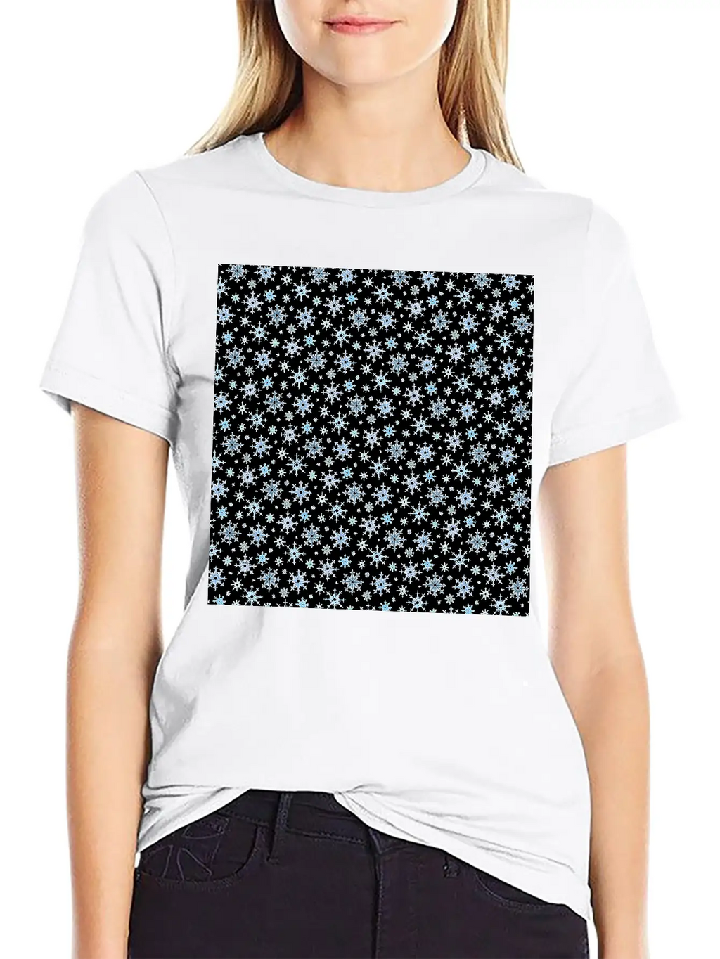 Modern Snowflakes Pattern White Blue Unisex Casual T-Shirt – Clean Design For Daily Comfort