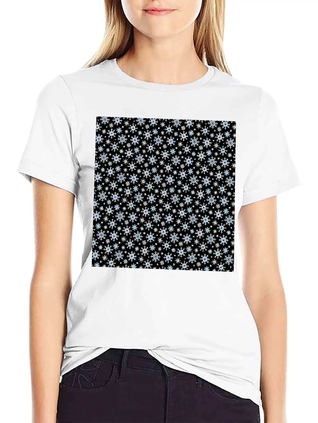Modern Snowflakes Pattern White Blue Unisex Casual T-Shirt – Clean Design For Daily Comfort