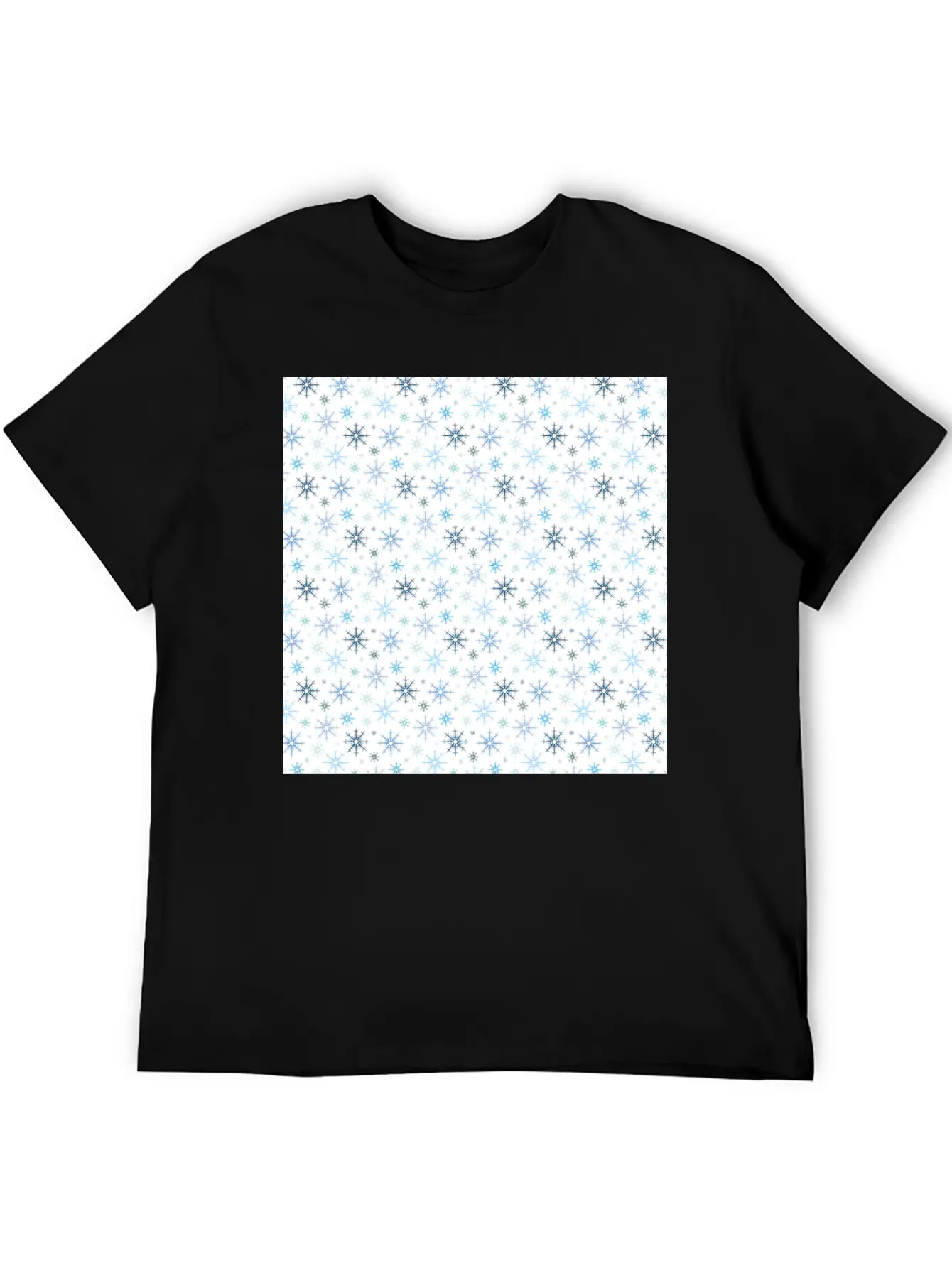 Modern Snowflakes Pattern White Blue Unisex Casual T-Shirt – Clean Design For Daily Comfort