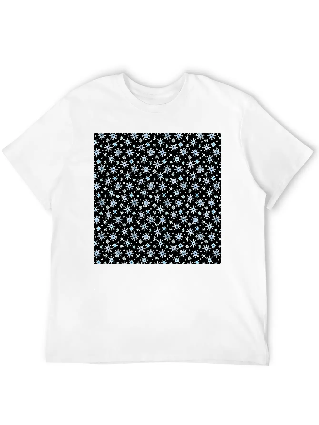 Modern Snowflakes Pattern White Blue Unisex Casual T-Shirt – Clean Design For Daily Comfort