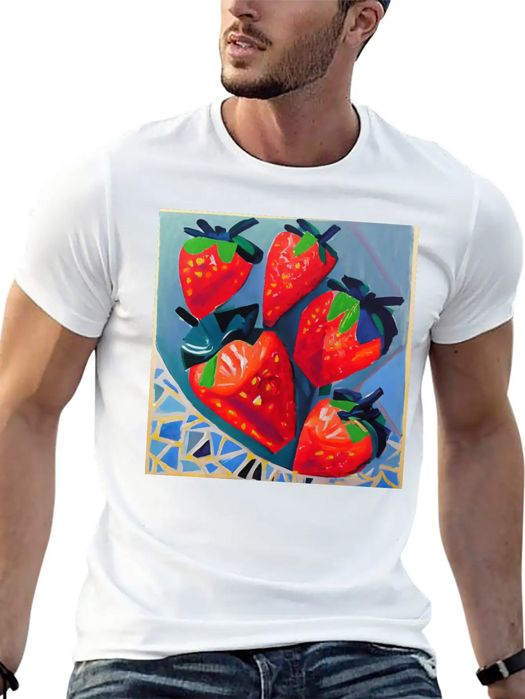 Modern Strawberries Unisex Short Sleeve Soft Cotton T-Shirt – Casual Everyday Wear