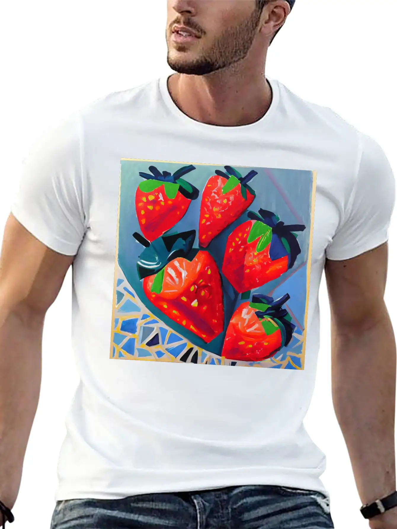 Modern Strawberries Unisex Short Sleeve Soft Cotton T-Shirt – Casual Everyday Wear