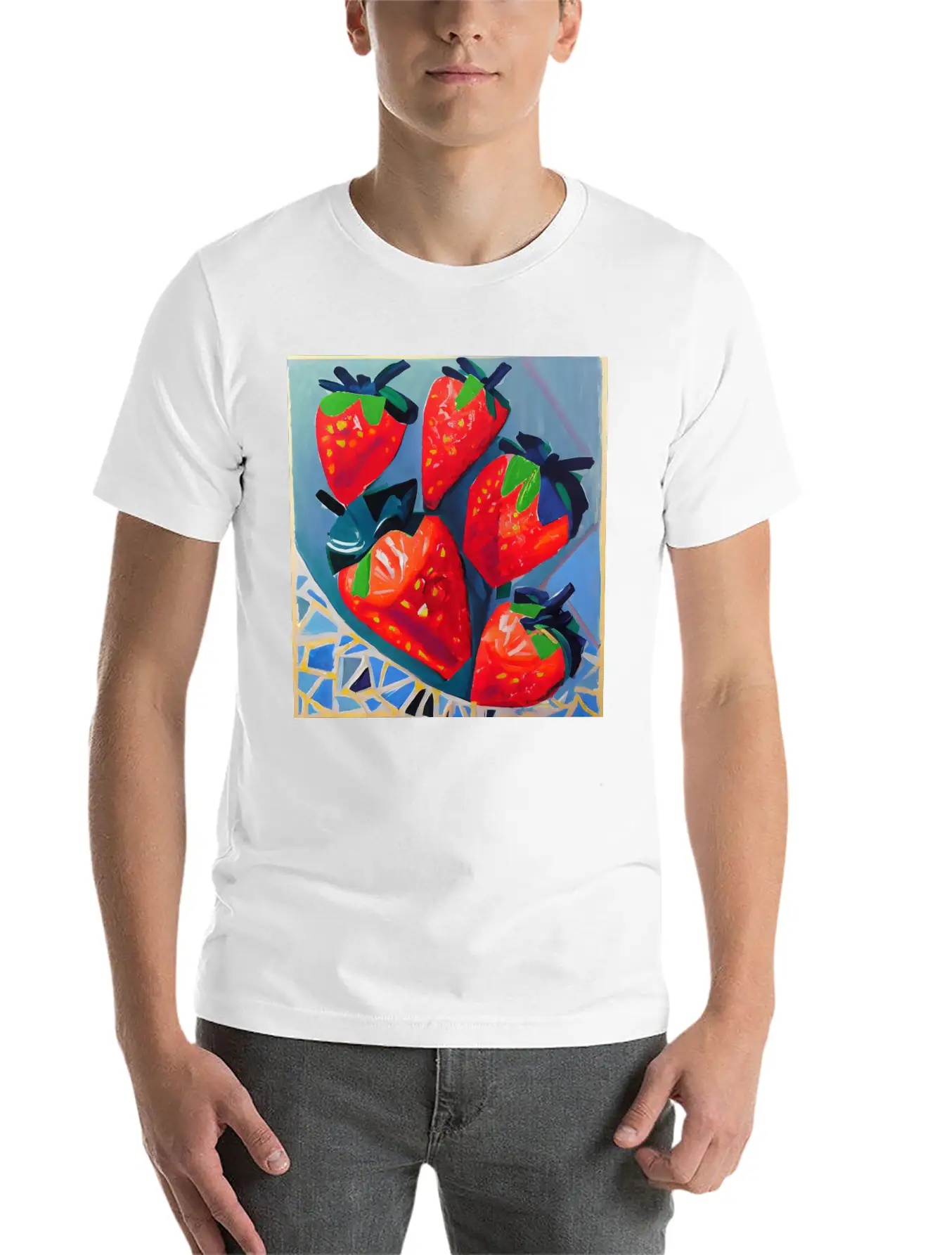 Modern Strawberries Unisex Short Sleeve Soft Cotton T-Shirt – Casual Everyday Wear