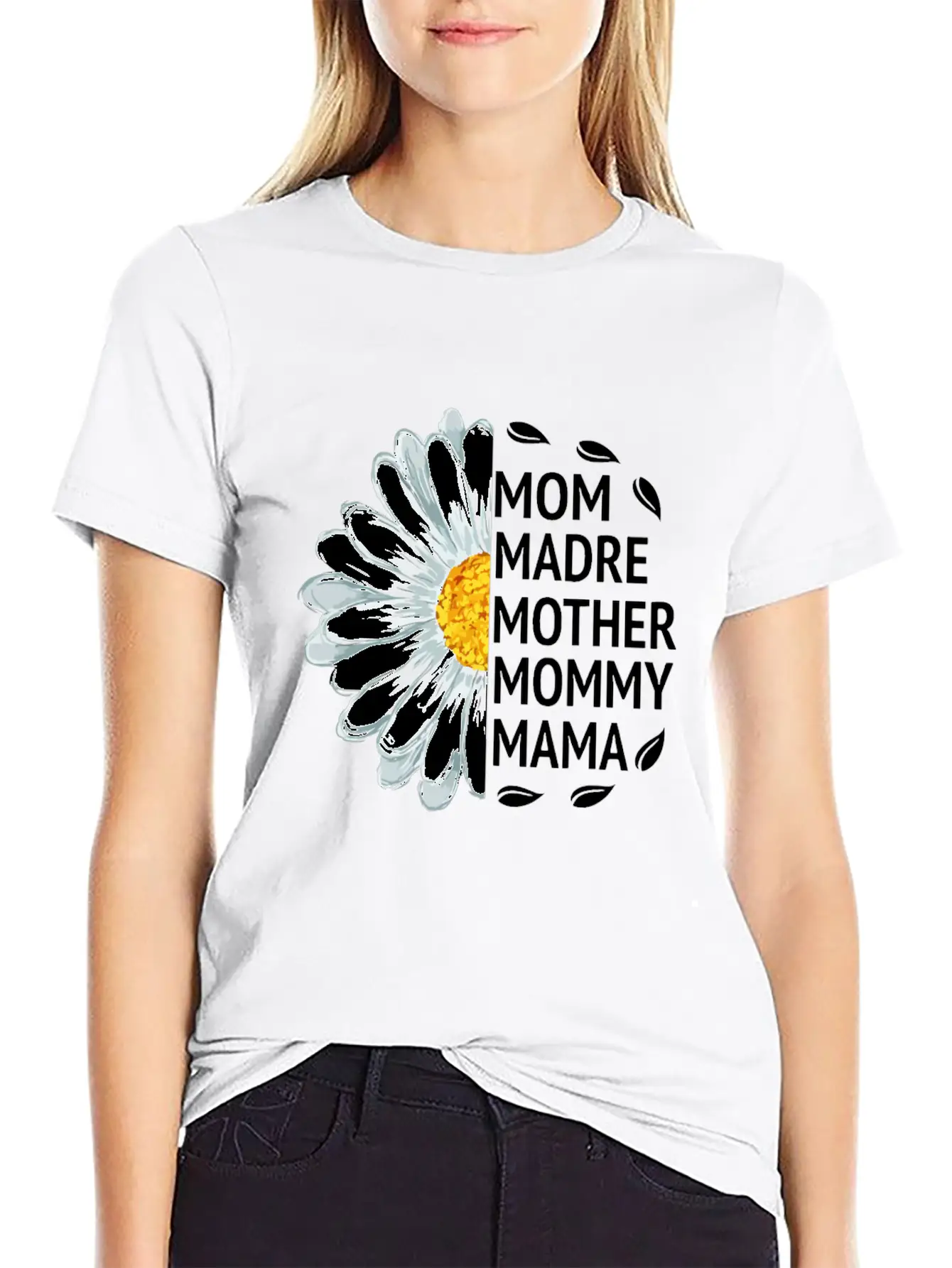Mom Madre Mother Mommy Mama Love Daisy Flower Unisex Casual T-Shirt – Clean Design For Daily Comfort