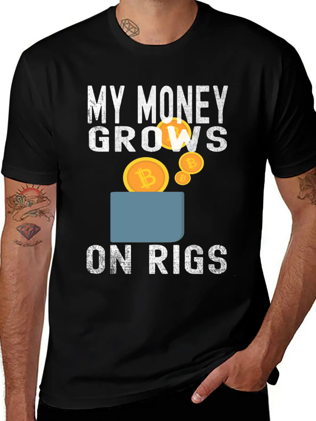 Money Grows On Rigs, Bitcoin & Ethereum Mining Unisex Casual T-Shirt – Clean Design For Daily Comfort
