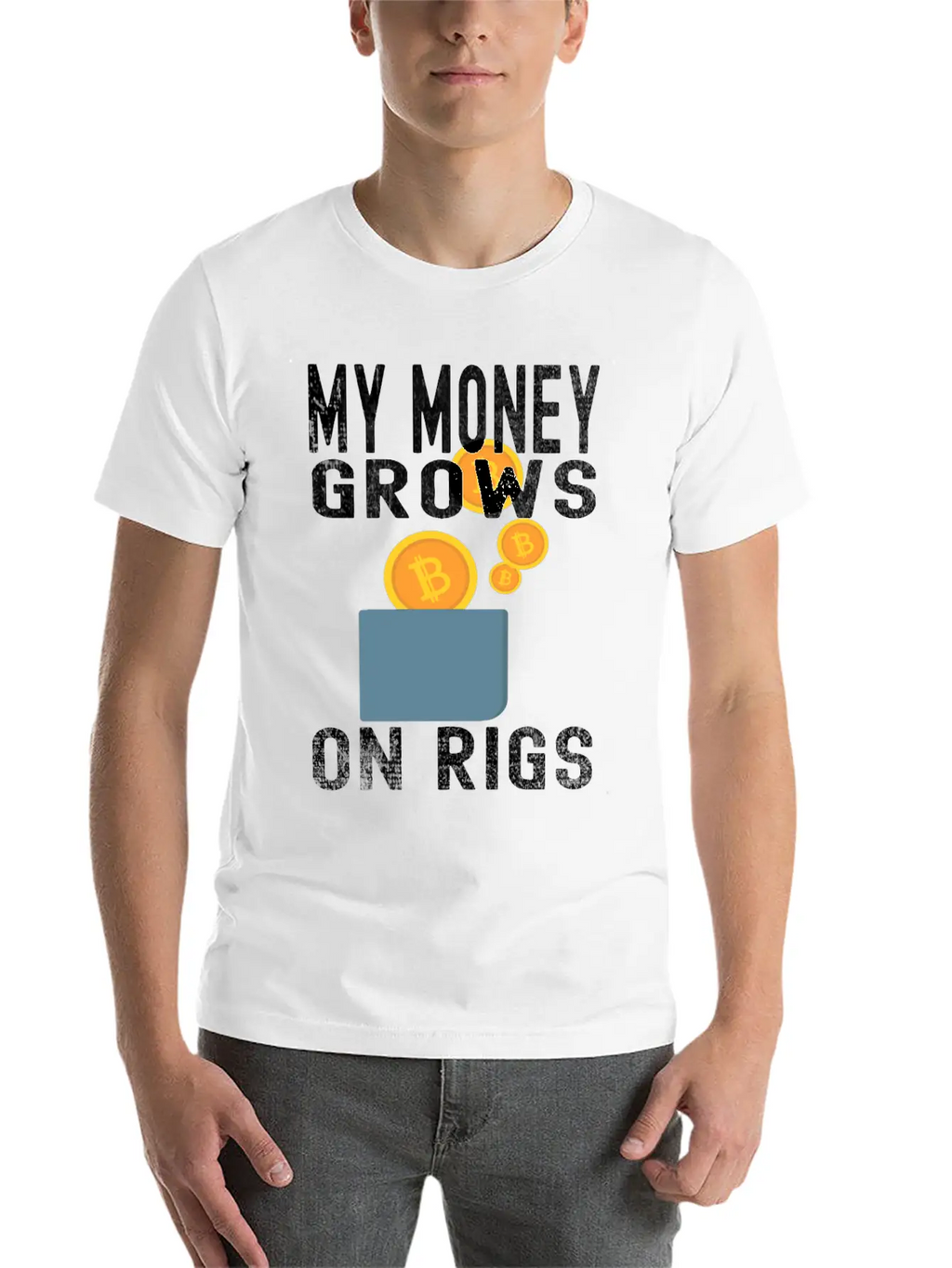 Money Grows On Rigs, Bitcoin & Ethereum Mining Unisex Casual T-Shirt – Clean Design For Daily Comfort
