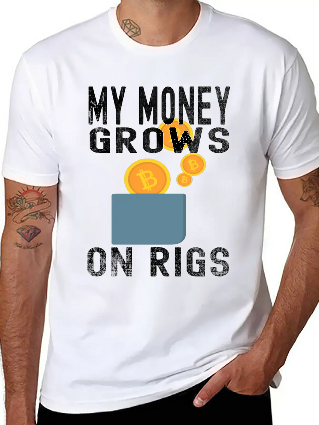 Money Grows On Rigs, Bitcoin & Ethereum Mining Unisex Casual T-Shirt – Clean Design For Daily Comfort