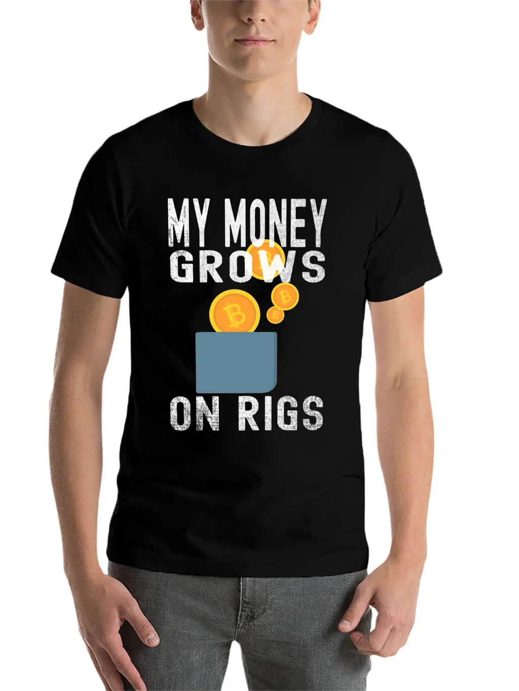 Money Grows On Rigs, Bitcoin & Ethereum Mining Unisex Casual T-Shirt – Clean Design For Daily Comfort
