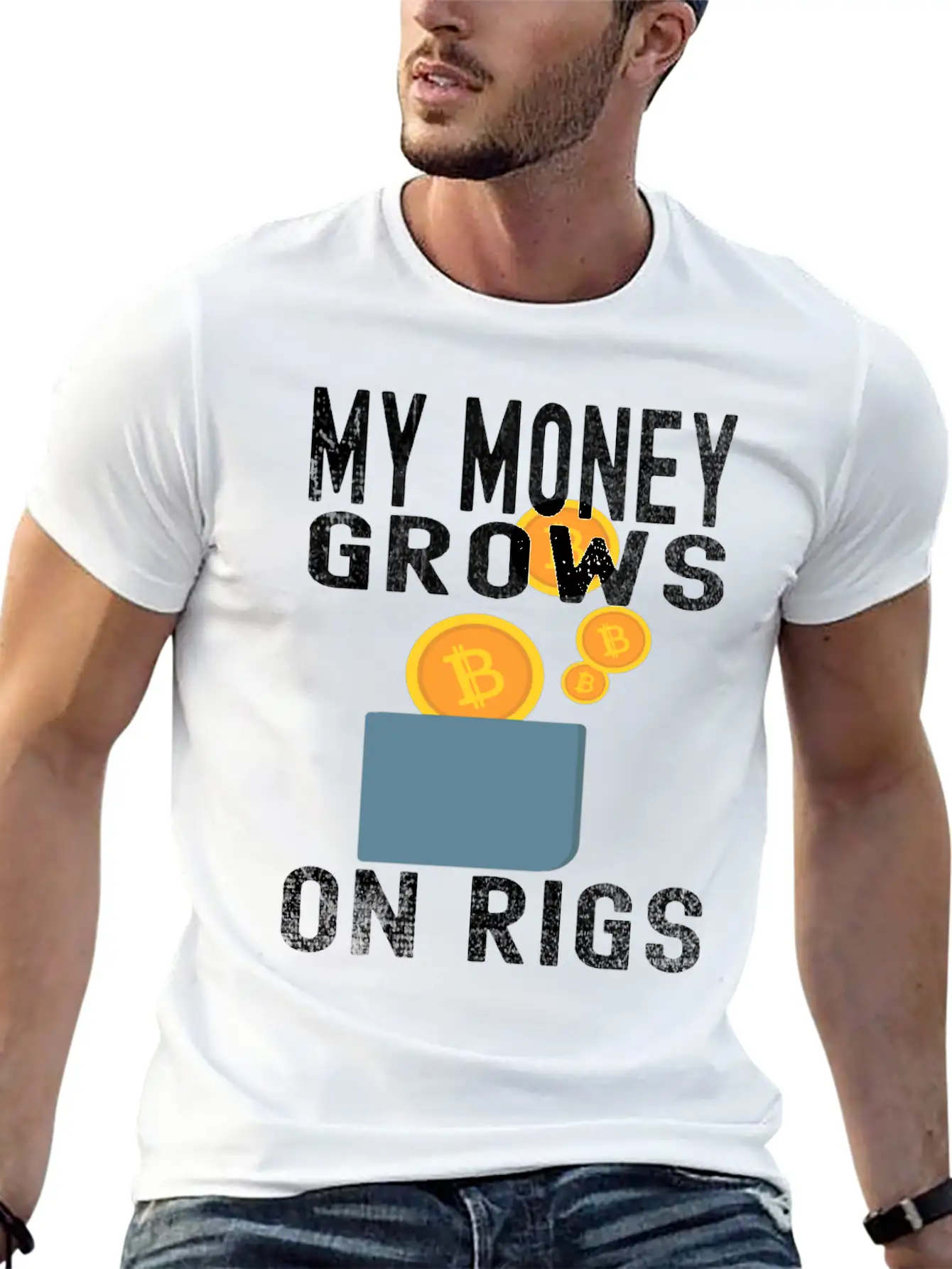 Money Grows On Rigs, Bitcoin & Ethereum Mining Unisex Casual T-Shirt – Clean Design For Daily Comfort