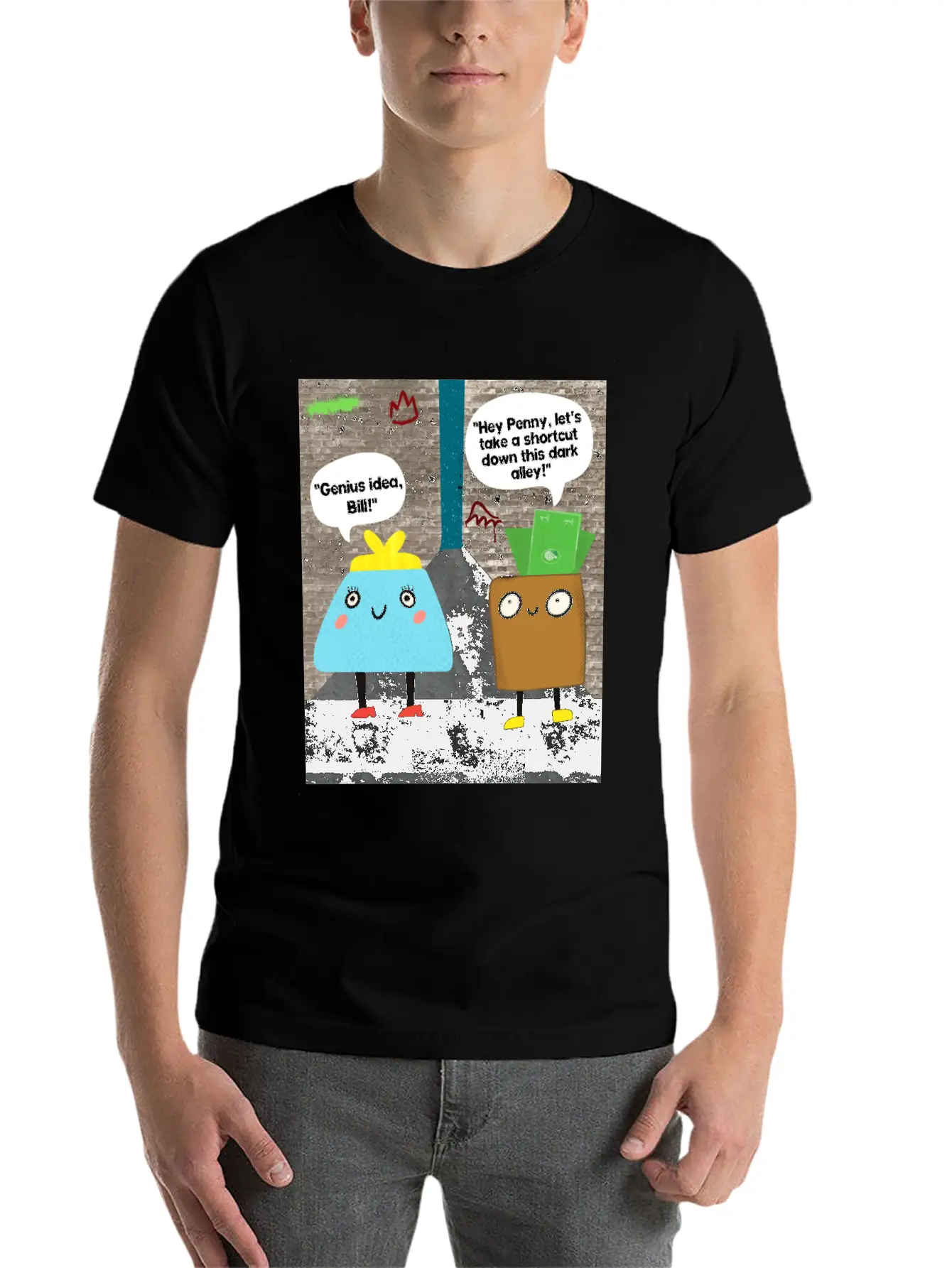 Money Jokes Street Style Humour Cartoon Classic Fit Graphic Tee For Daily Comfort – Unisex Cotton Shirt