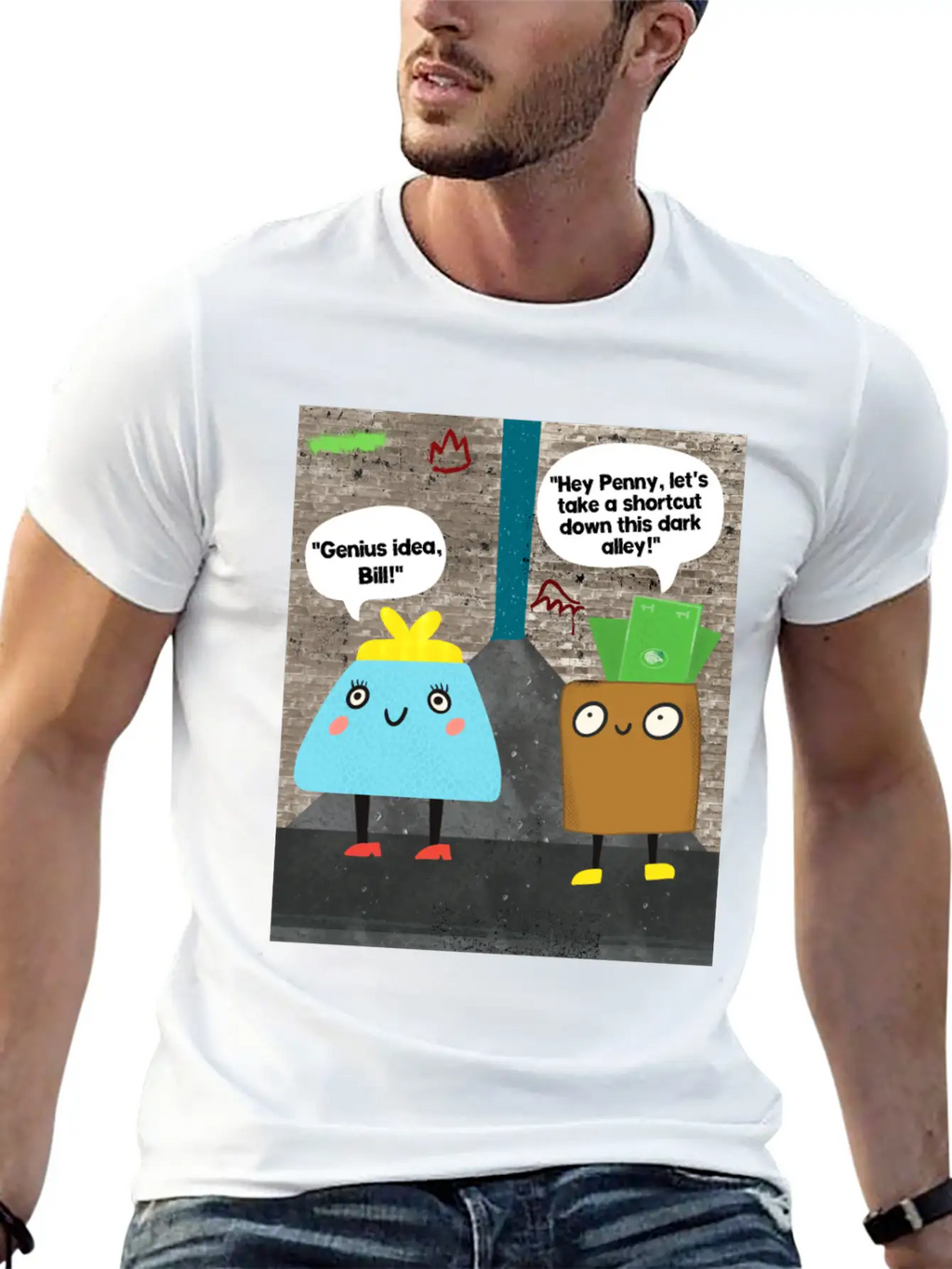 Money Jokes Street Style Humour Cartoon Classic Fit Graphic Tee For Daily Comfort – Unisex Cotton Shirt