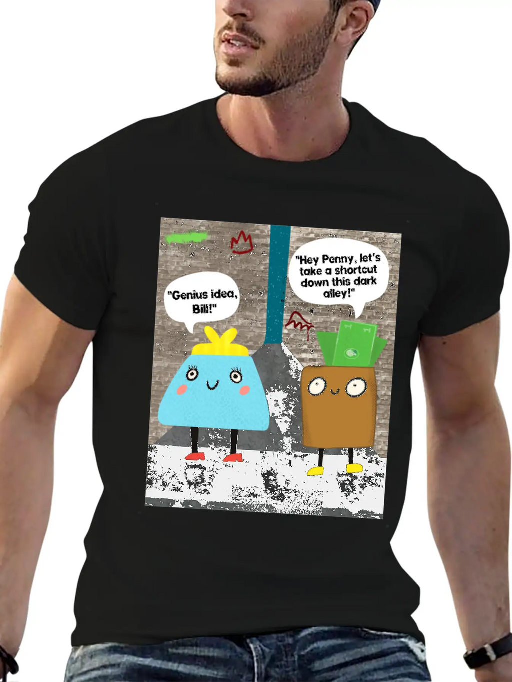 Money Jokes Street Style Humour Cartoon Classic Fit Graphic Tee For Daily Comfort – Unisex Cotton Shirt