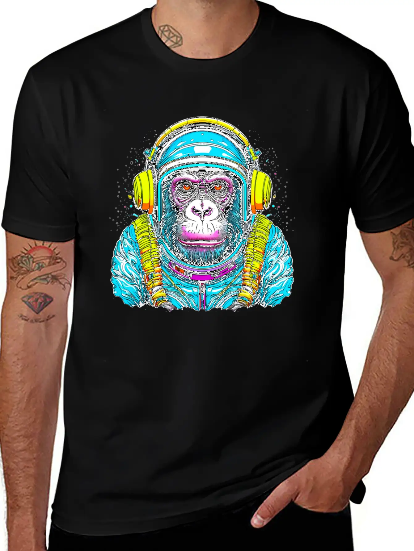 Monkey Wearing Headphones Unisex Short Sleeve Soft Cotton T-Shirt – Casual Everyday Wear