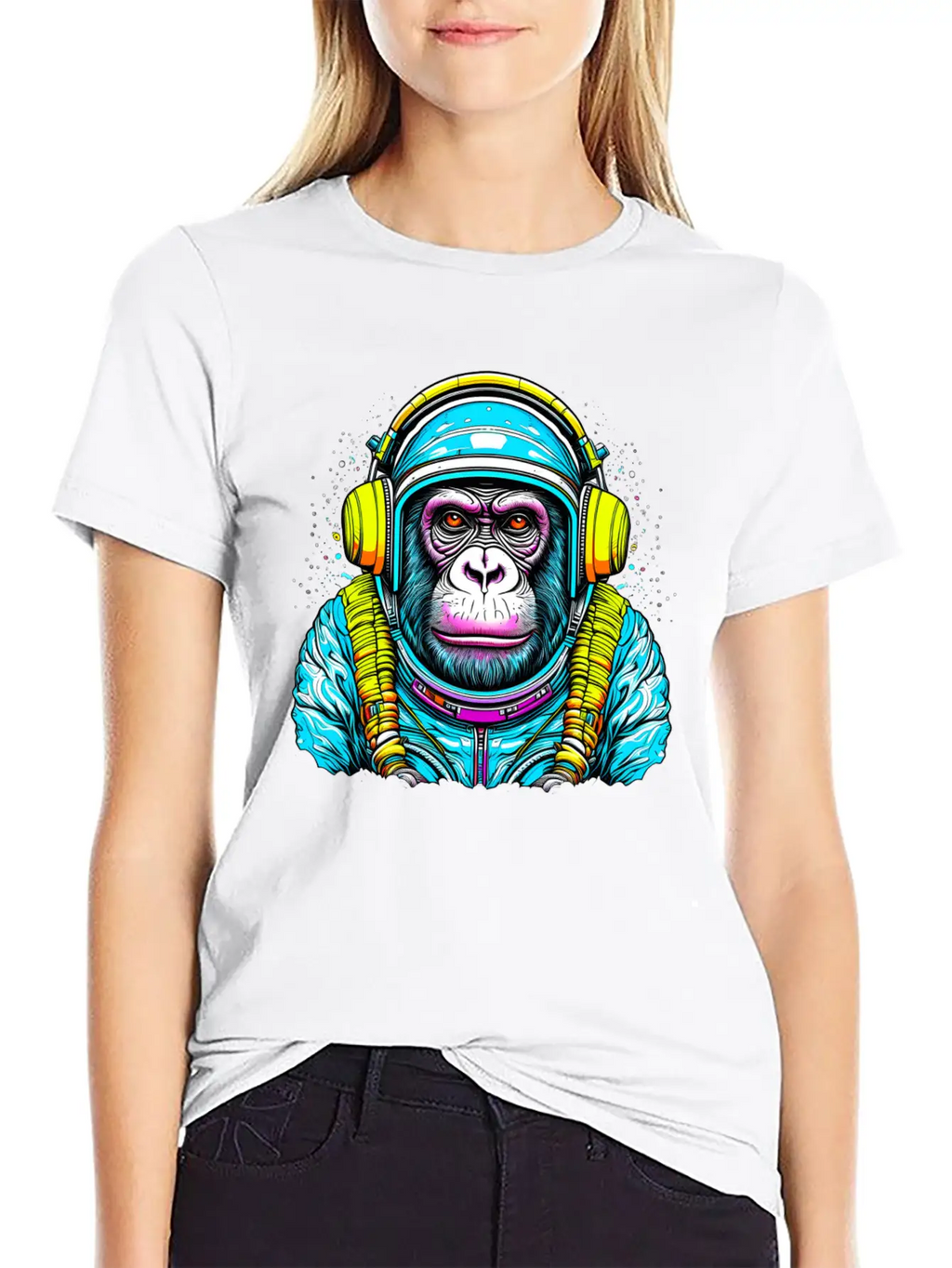 Monkey Wearing Headphones Unisex Short Sleeve Soft Cotton T-Shirt – Casual Everyday Wear