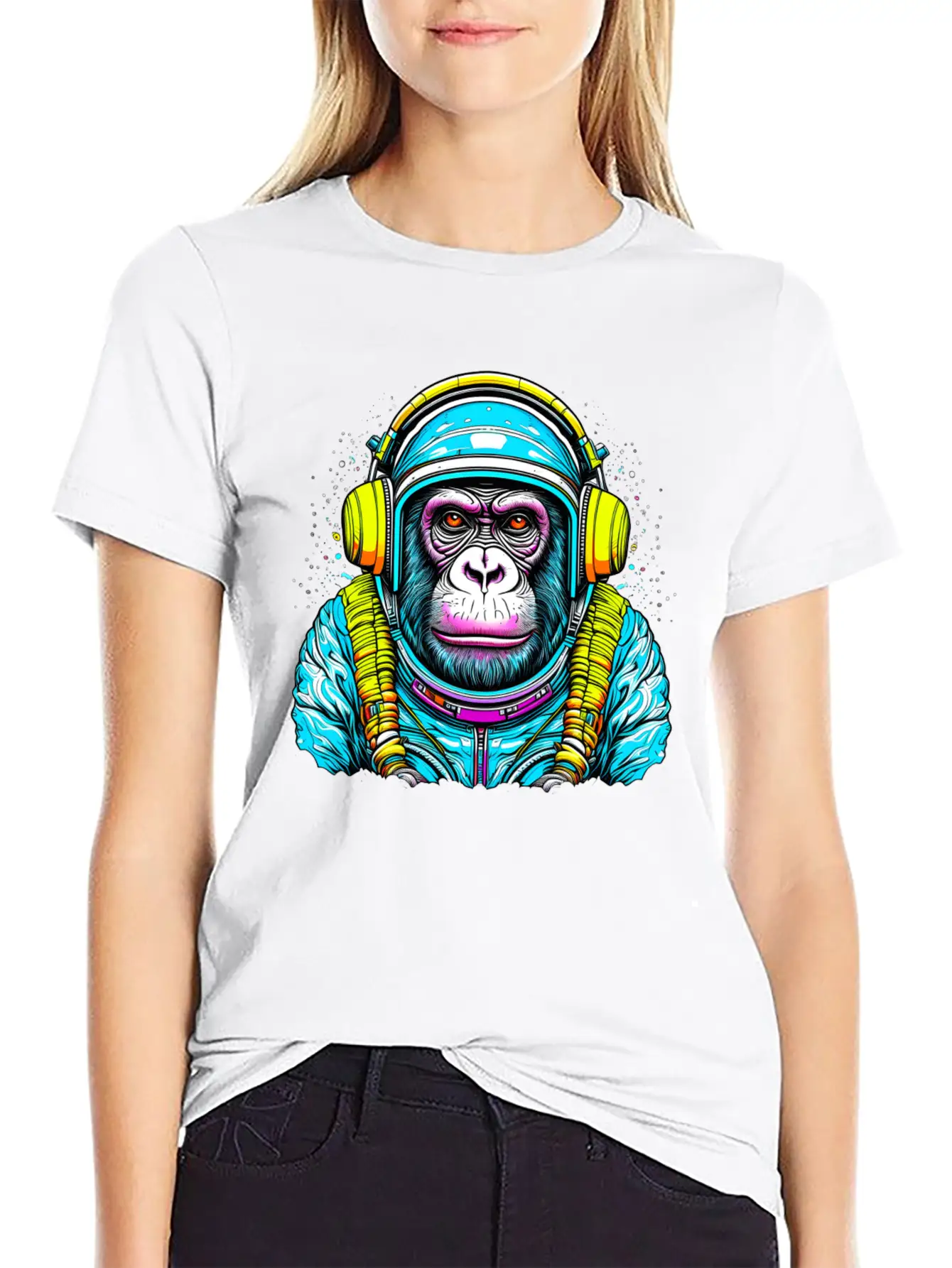 Monkey Wearing Headphones Unisex Short Sleeve Soft Cotton T-Shirt – Casual Everyday Wear