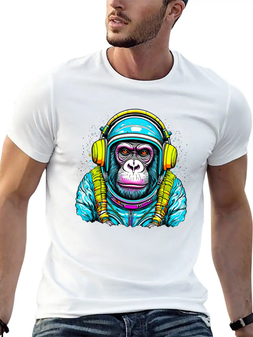 Monkey Wearing Headphones Unisex Short Sleeve Soft Cotton T-Shirt – Casual Everyday Wear
