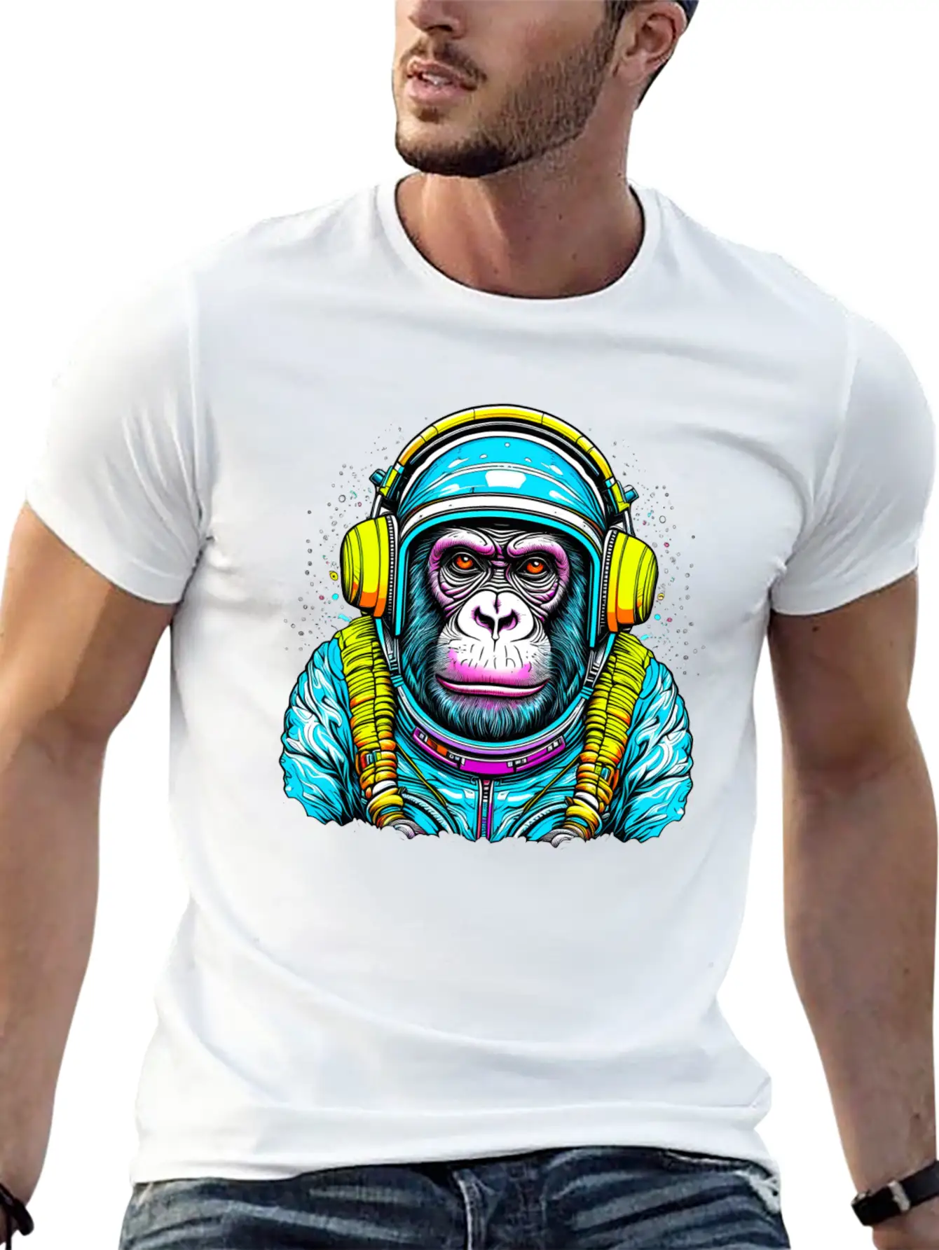 Monkey Wearing Headphones Unisex Short Sleeve Soft Cotton T-Shirt – Casual Everyday Wear