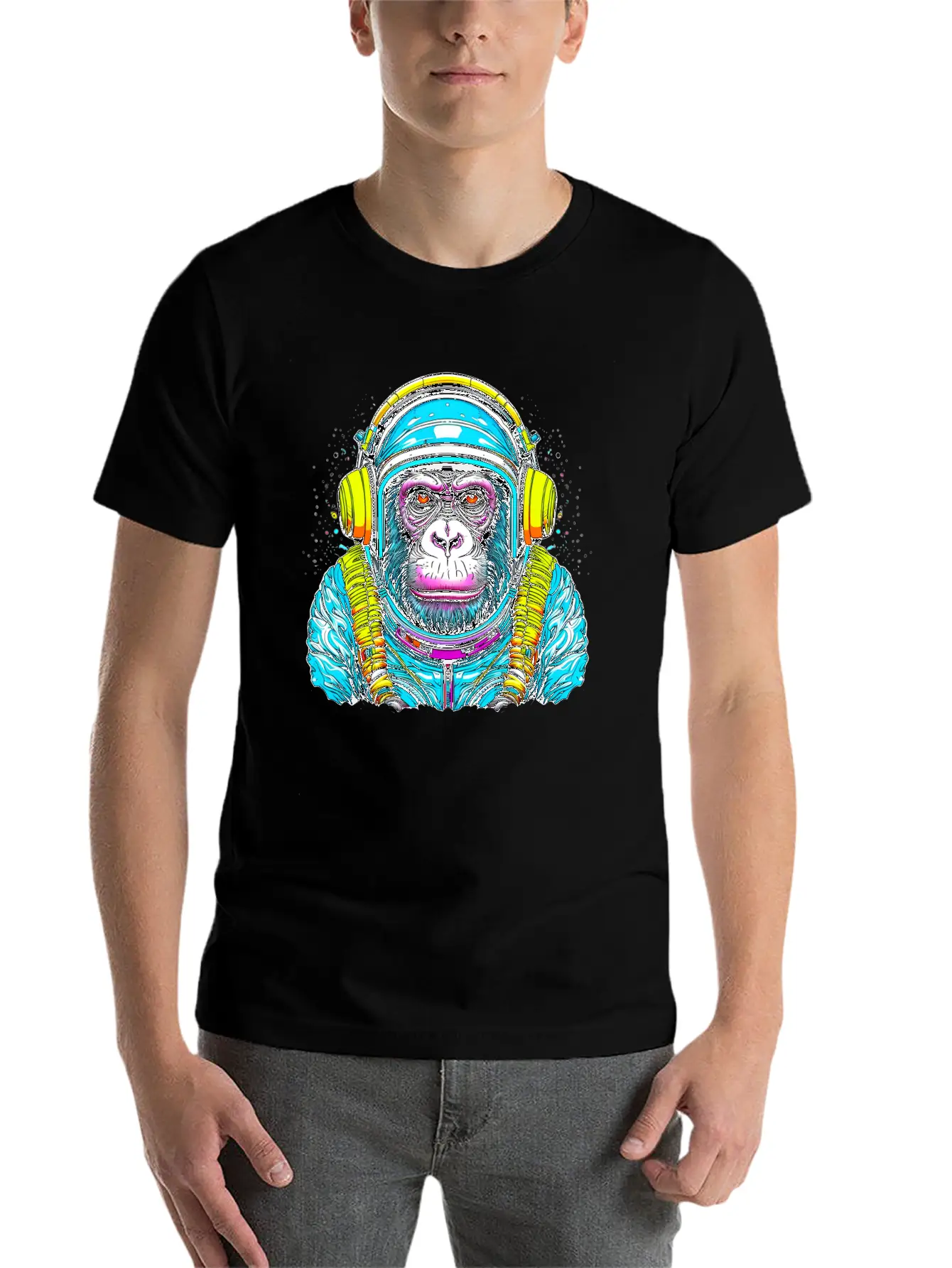 Monkey Wearing Headphones Unisex Short Sleeve Soft Cotton T-Shirt – Casual Everyday Wear