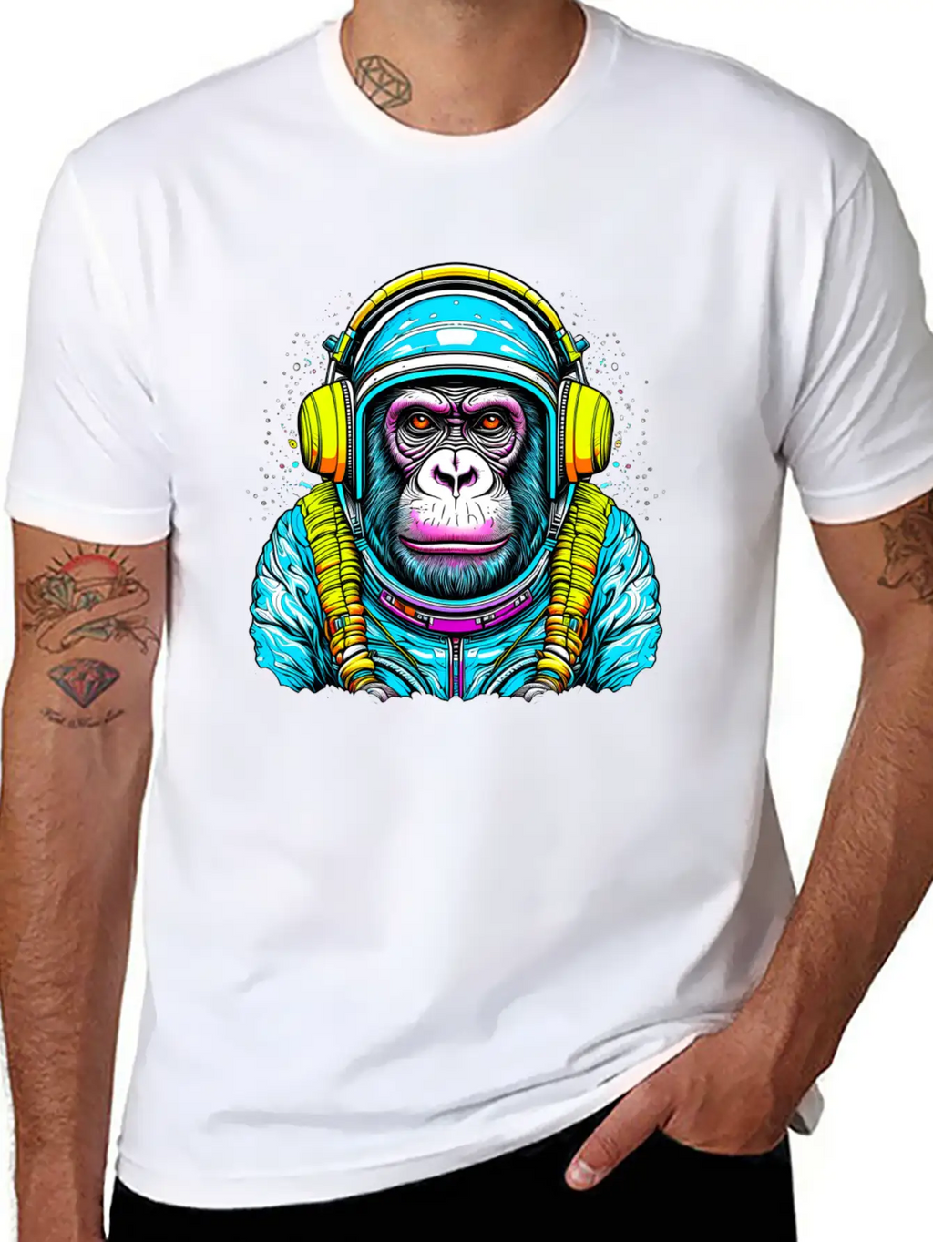 Monkey Wearing Headphones Unisex Short Sleeve Soft Cotton T-Shirt – Casual Everyday Wear