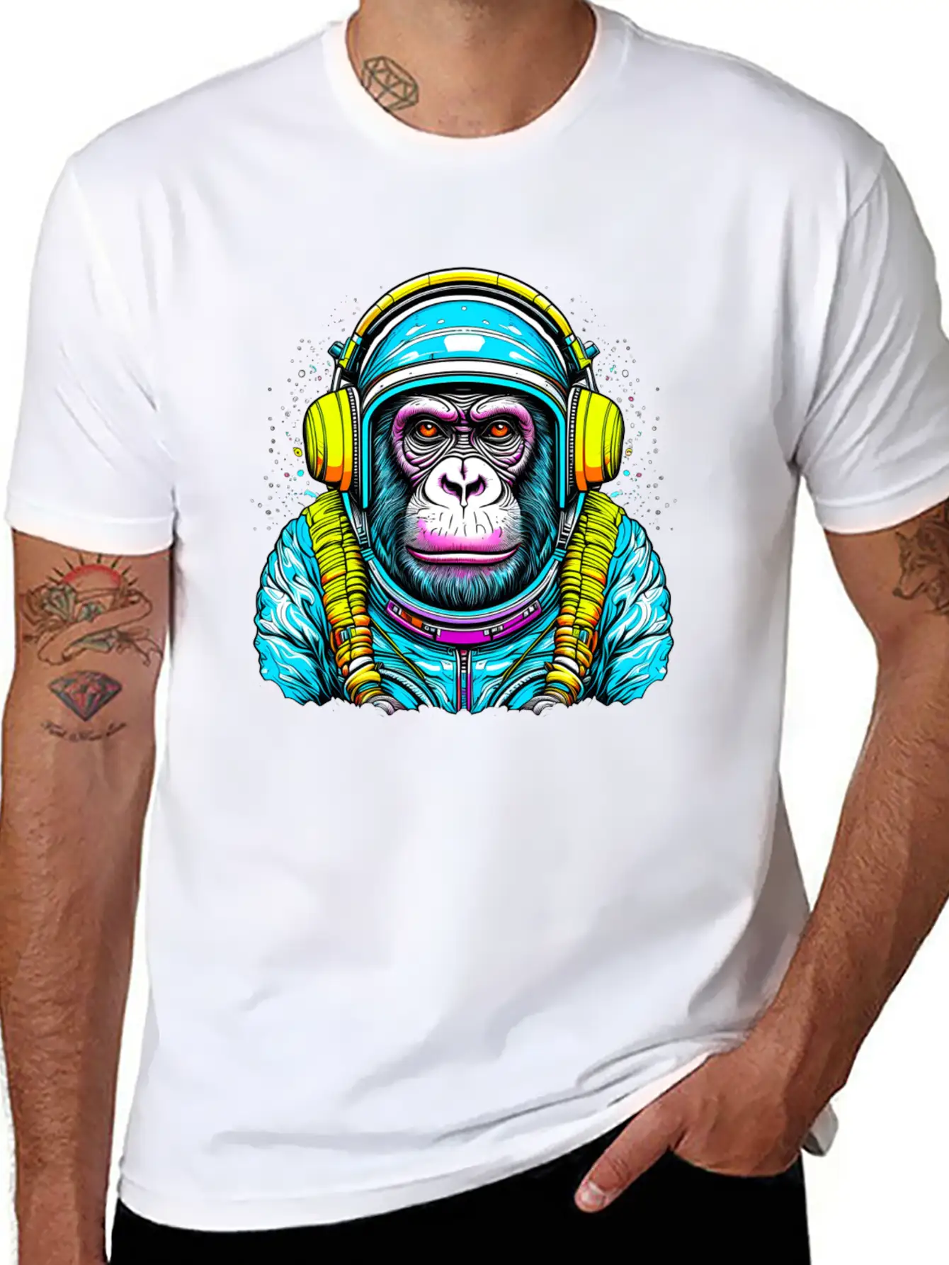 Monkey Wearing Headphones Unisex Short Sleeve Soft Cotton T-Shirt – Casual Everyday Wear