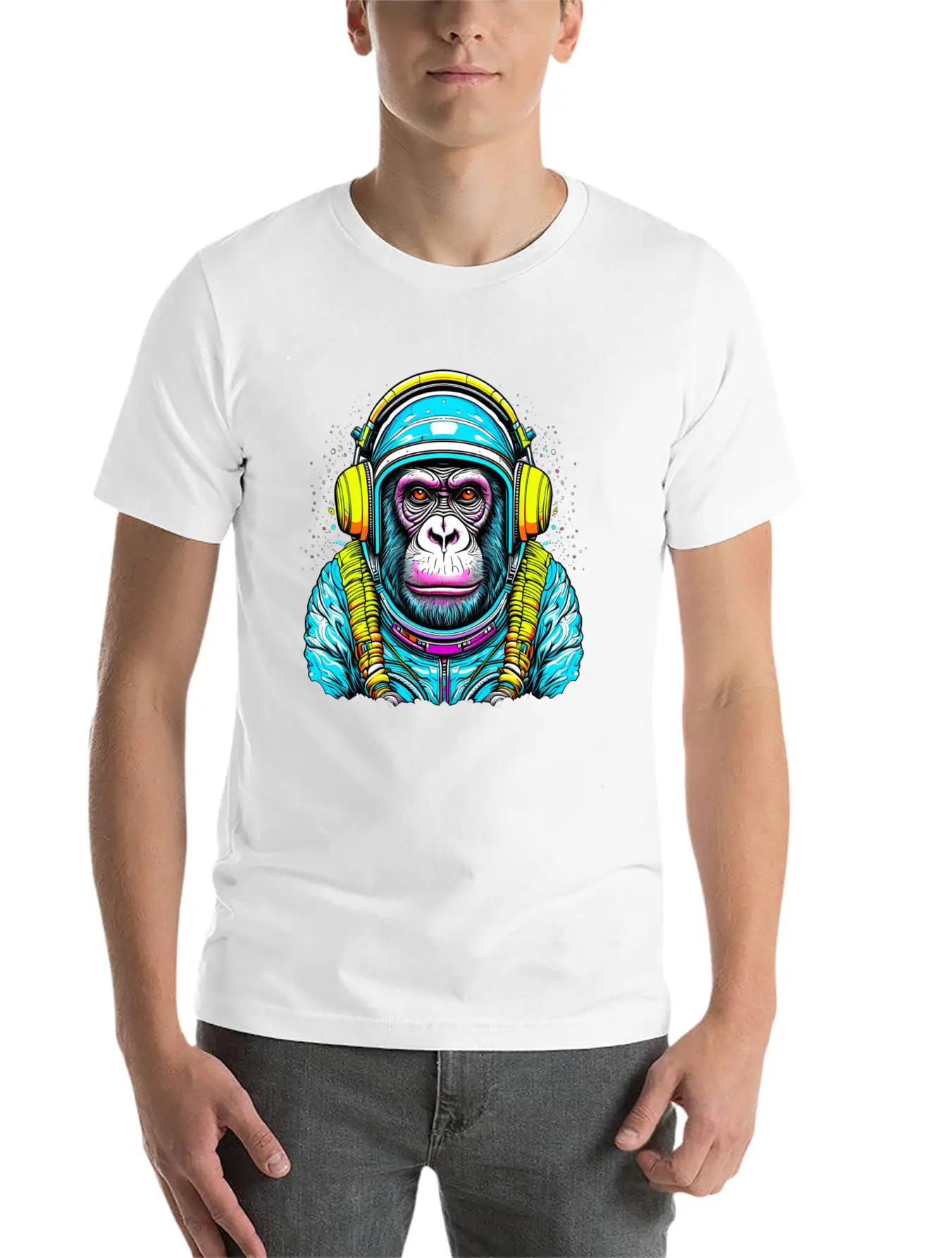 Monkey Wearing Headphones Unisex Short Sleeve Soft Cotton T-Shirt – Casual Everyday Wear